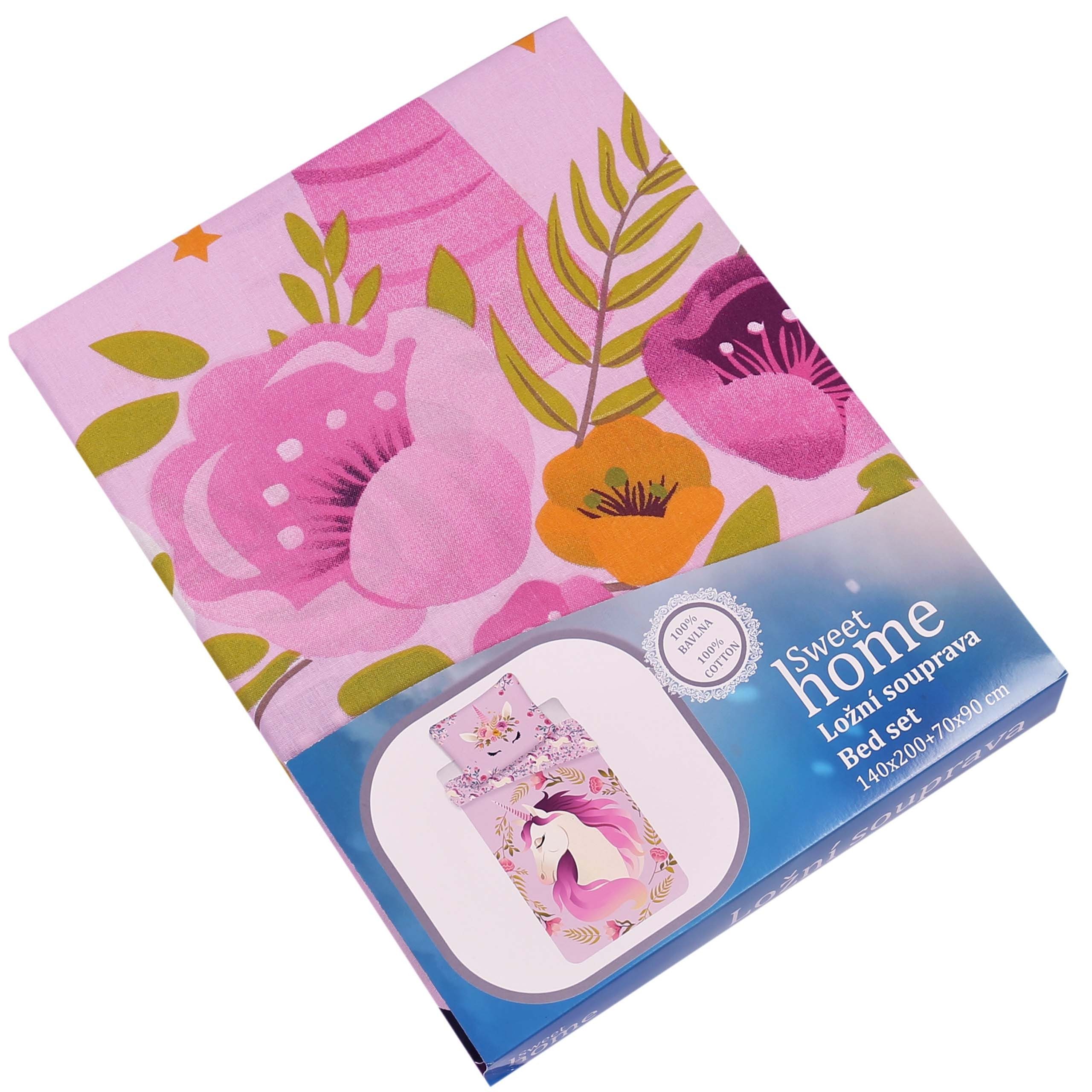 Sarcia.eu Kinderbettwäsche Einhorn Blumen Bettwäsche Baumwolle, 140x200 + 70x90 cm