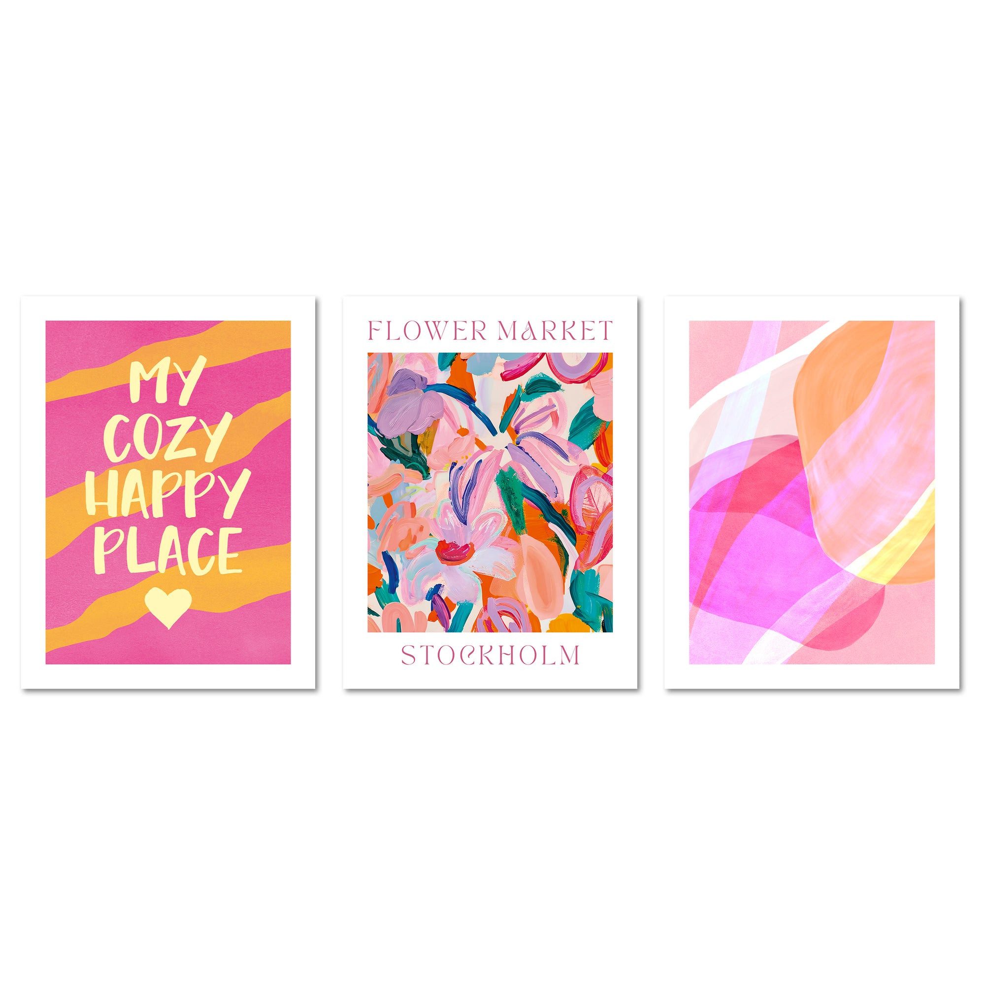 ARTFAVES Bilder-Collage Poster Set Abstract Dopamine Art Trio I mehrteilige Bilderwand I Wandb, (Wandbilder modern, 3 St)