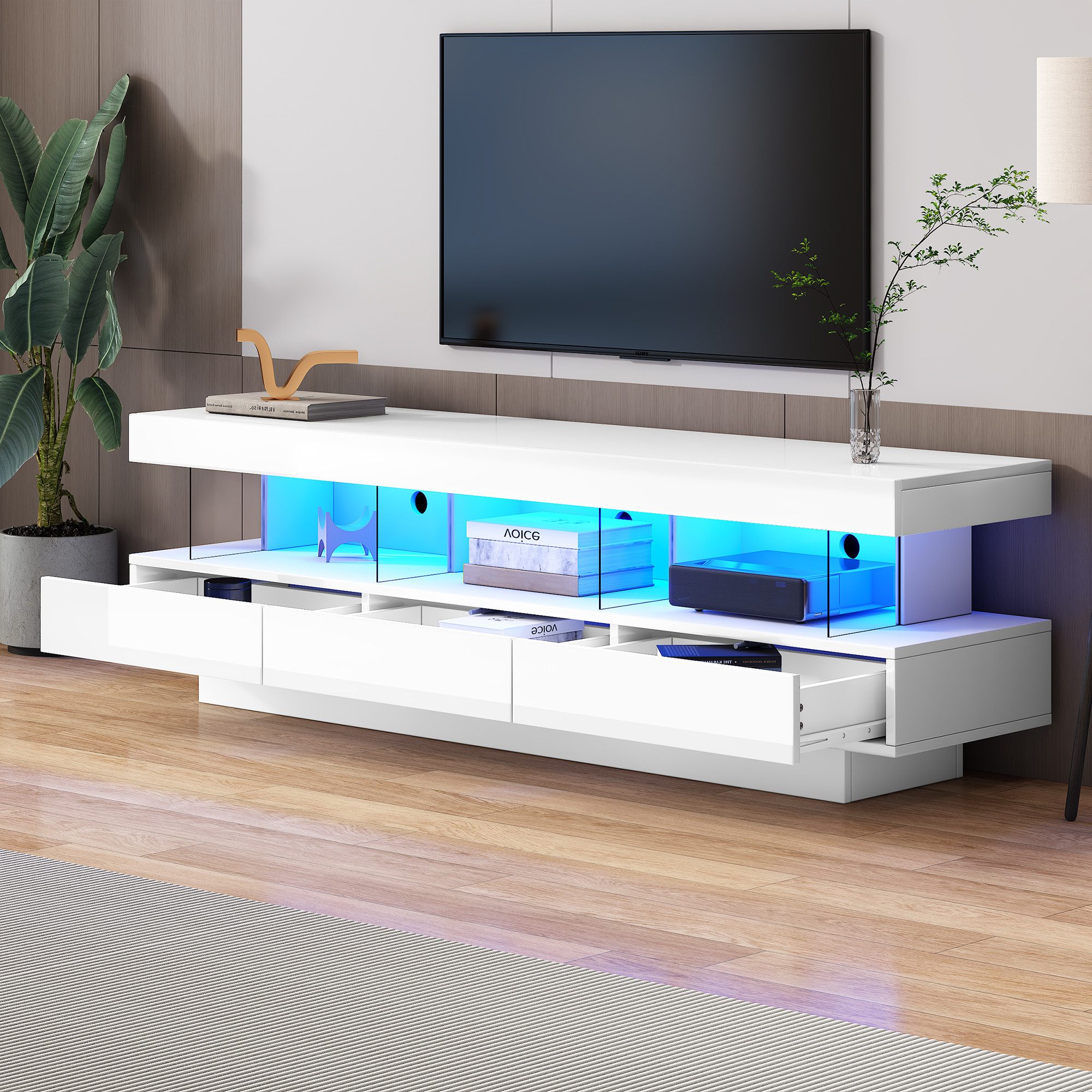 BlingBin Lowboard Hochglanz-Glas-TV-Ständer, Smart TV Stand günstig online kaufen