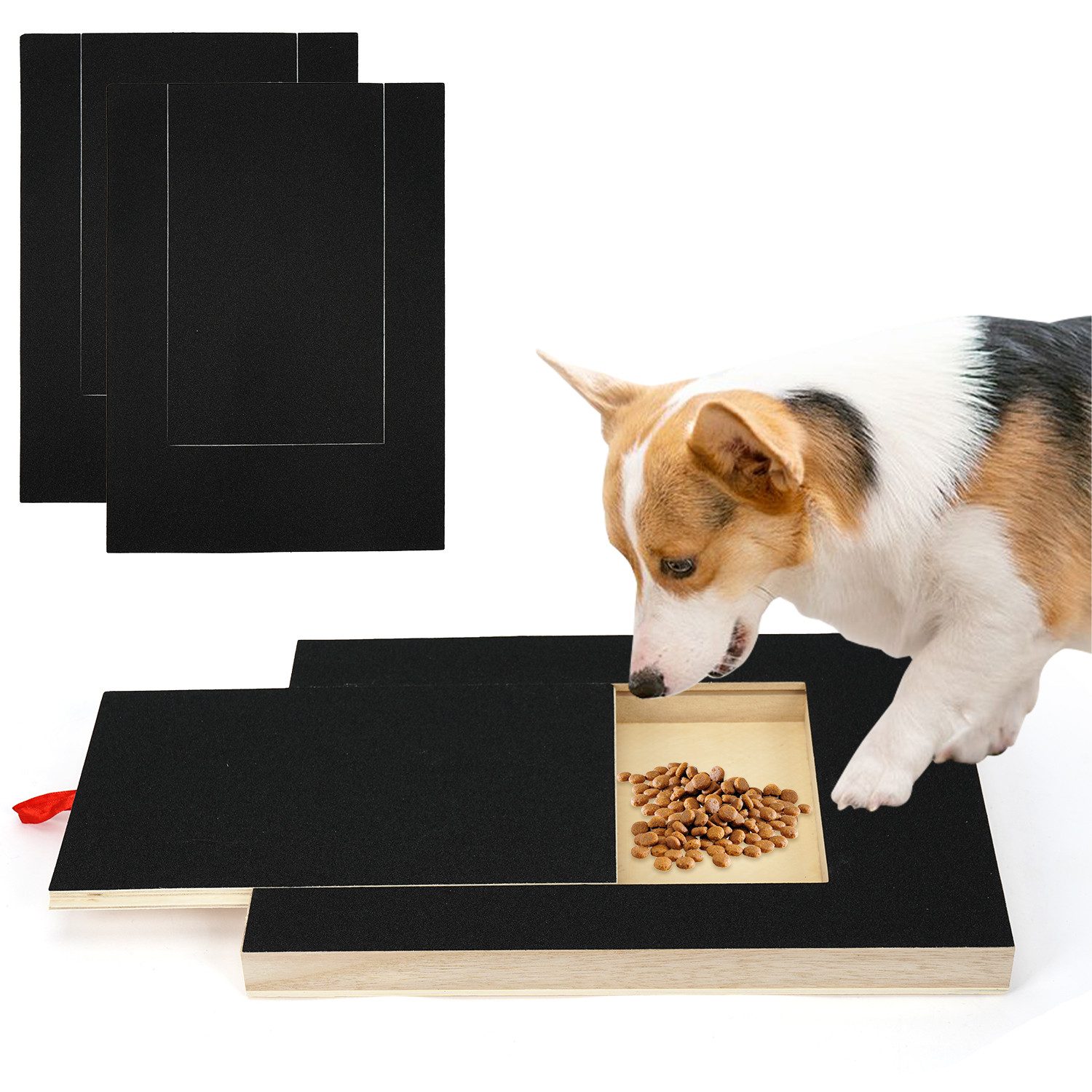 OSTWOLKE Kratzbrett Hunde-Krallenbrett mit Leckerlibox – inkl. 2 Ersatz-Schleifpapieren, 4 Anti-Rutsch-Matte, Dog Nail Scratch Board für Haustiernagel Care