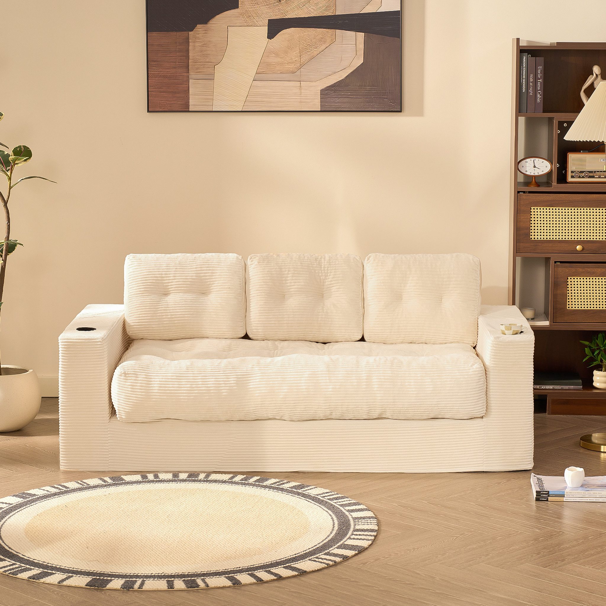 LITBIRD Sofa Bodensofa 3-Sitzer 190 cm, modulares Kordstoff Sofa mit Rückenlehne, 1 Teile, Jugend- & Studentensofa, bequemes Relax Sofa
