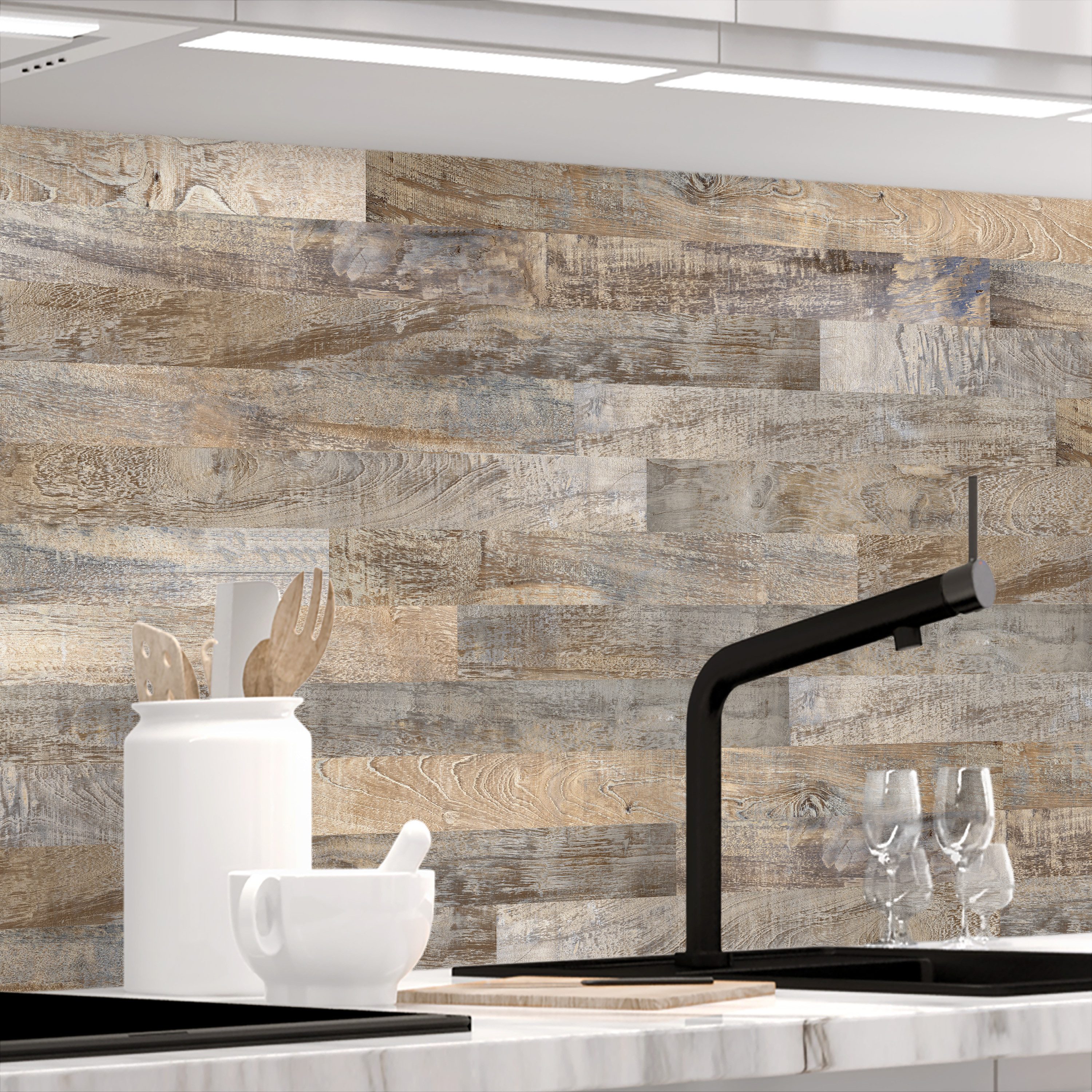 Stickerprofis Küchenrückwand HOLZPLANKEN (Matt-Finish), (Premium), 1,5mm, selbstklebend, hält auf besonders vielen Öberflächen