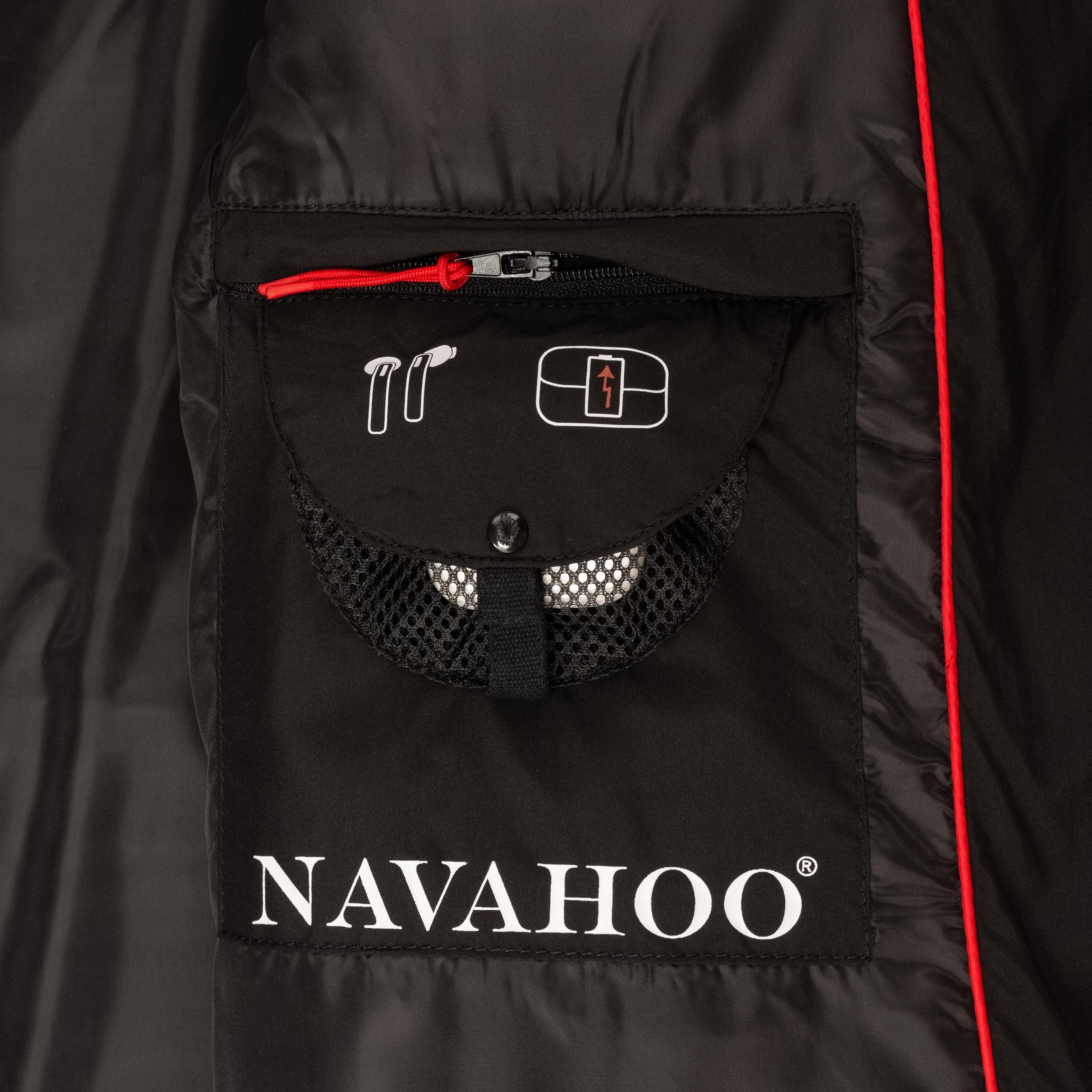 Navahoo schwarz Wintermantel zeitloser Kapuze Steppmantel Isalie abnehmbarer mit