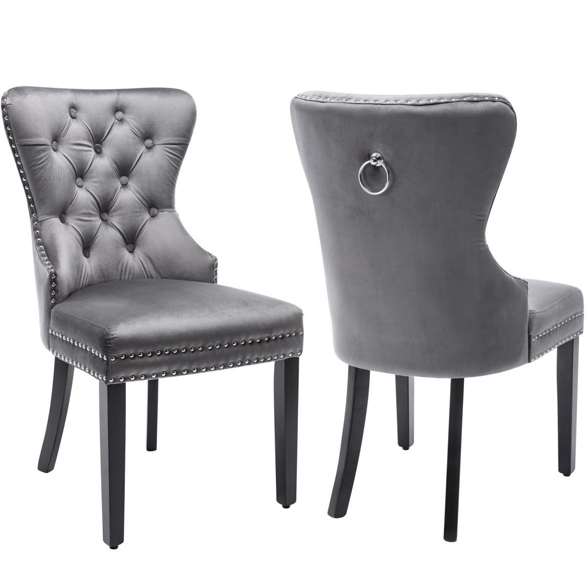 IDEASY Esszimmerstuhl Samt Esszimmerstuhl Set (2/4/6 Stück) Stühle Esszimmer, Polsterstühle (2 St), Holzfüße, Nagelverkleidungen, verchromter Türring, 150kg Tragfähigkeit