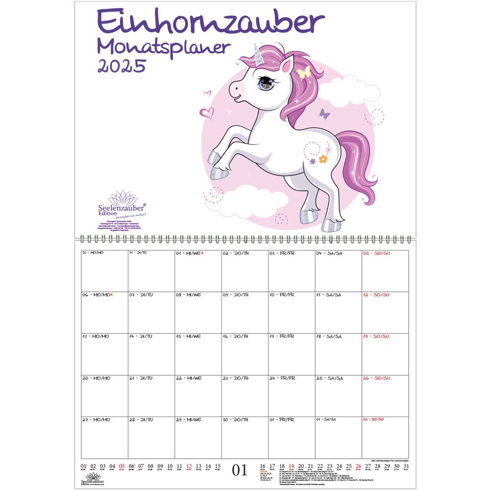 Seelenzauber Wandkalender Einhornzauber Wand- Planer Kalender 2025 DIN