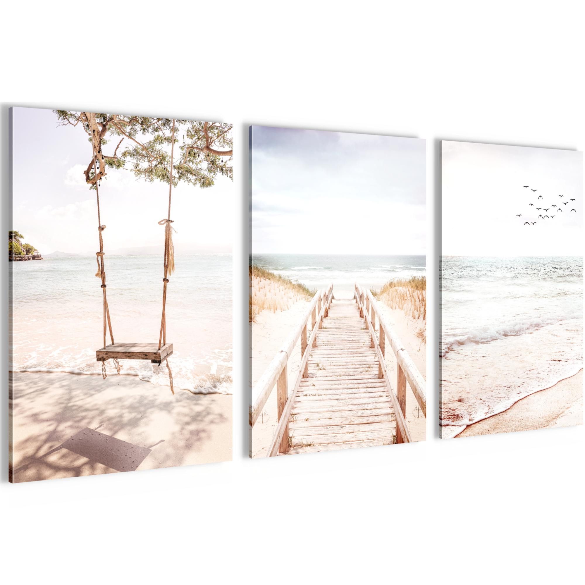 Novart Wandbild Wandbild Relax Meer Entspannung Bilder Set AUFHÄNGFERTIG, Ostsee