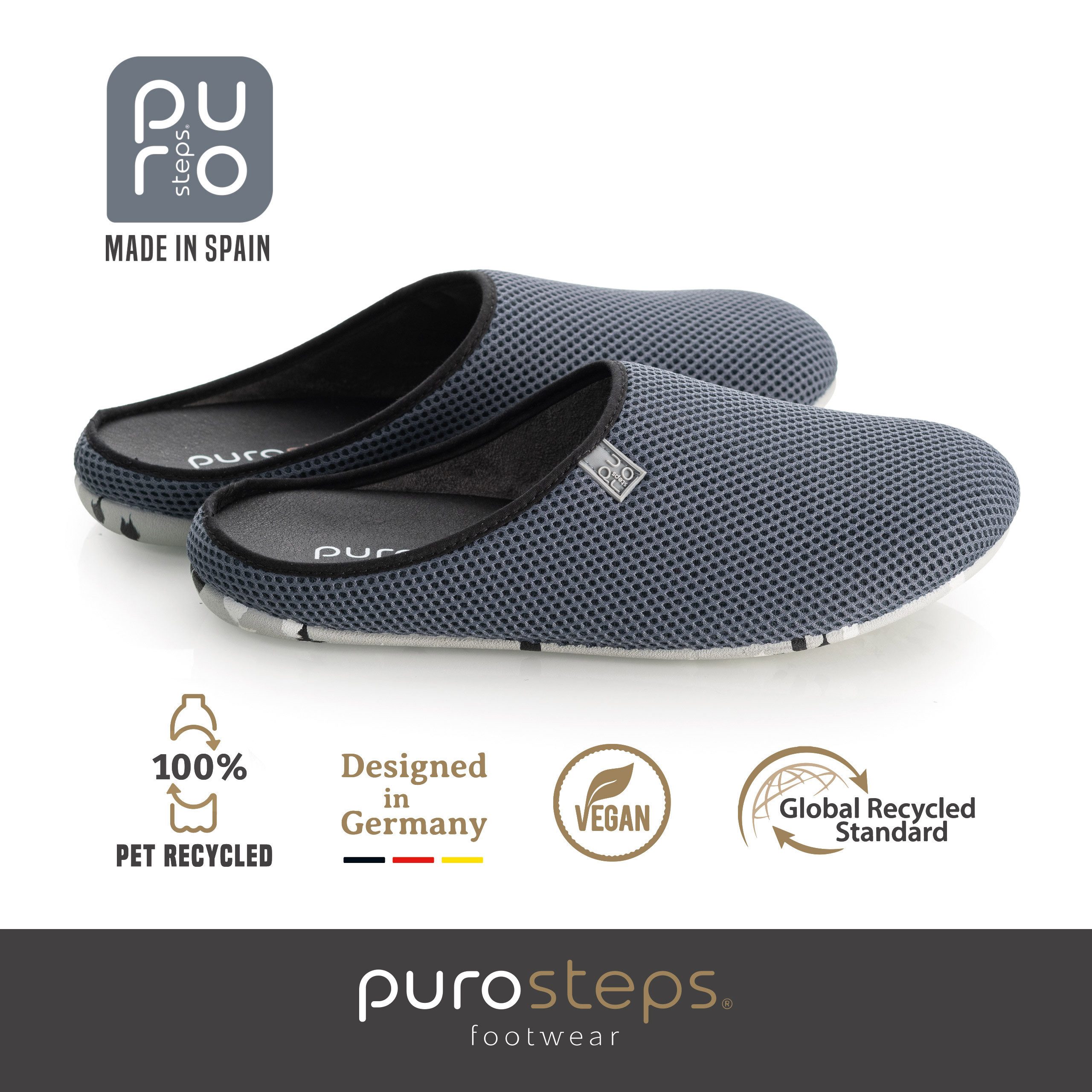 purosteps Casa-Eco Hausschuh Hergestellt aus recycelten PET Flaschen, Handgefertigt, Naturkautschuk