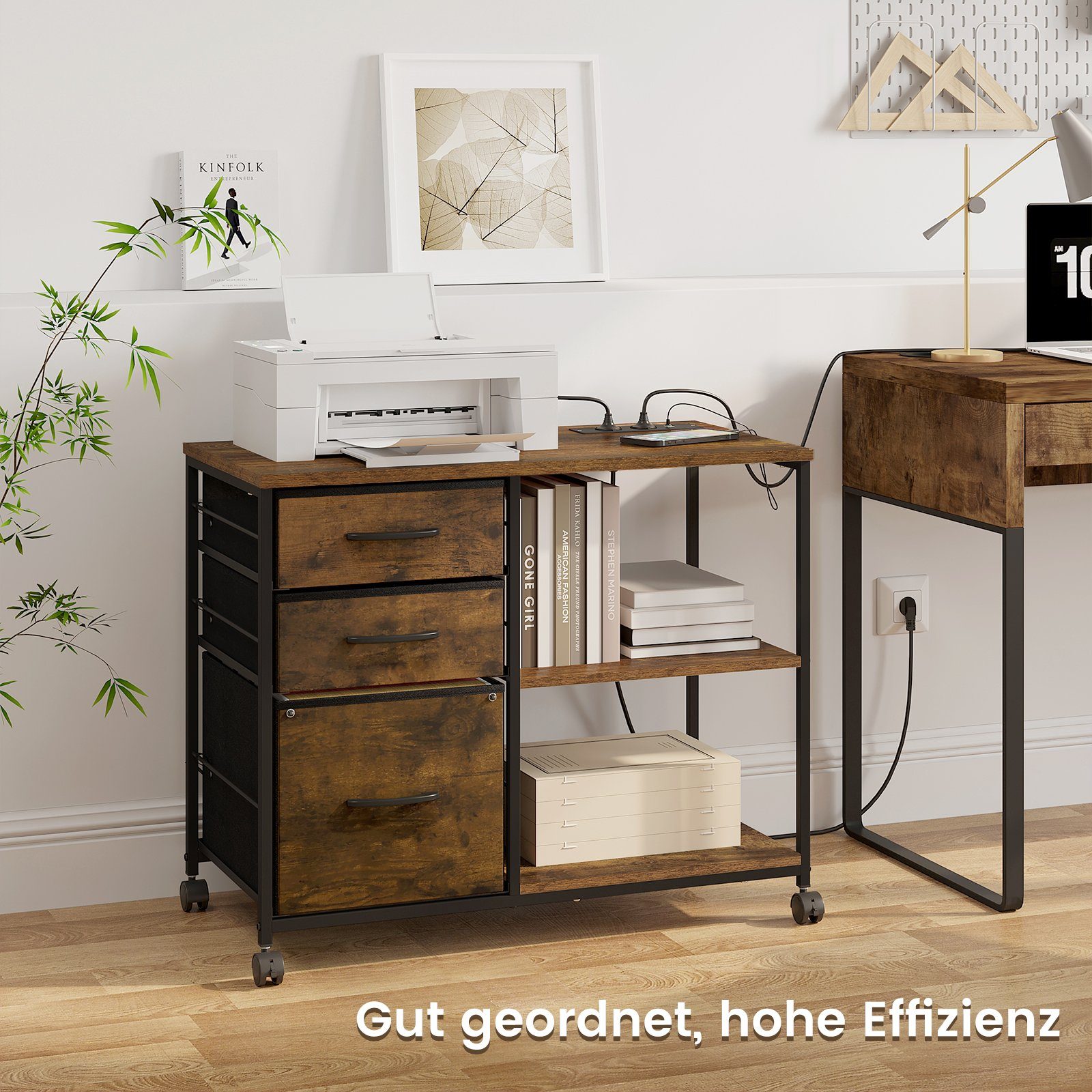 Woltu Aktenschrank mit Ladestation, 3 Stoffschubladen, Büroschrank mit Roll günstig online kaufen