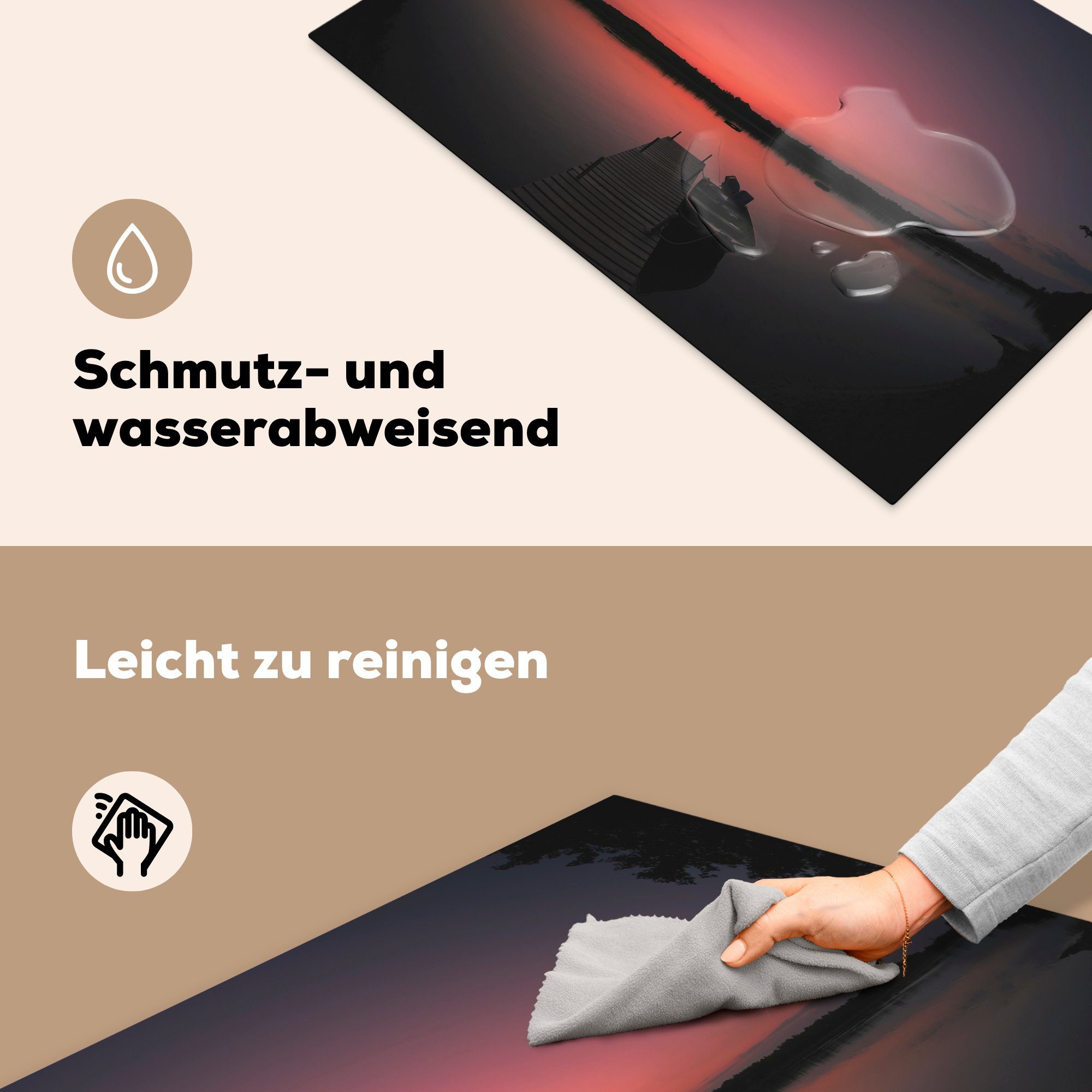 Boot küche, Schutz MuchoWow Steg Baum, tlg), Ceranfeldabdeckung cm, (1 für Induktionskochfeld Herdblende-/Abdeckplatte die Vinyl, 81x52 - -