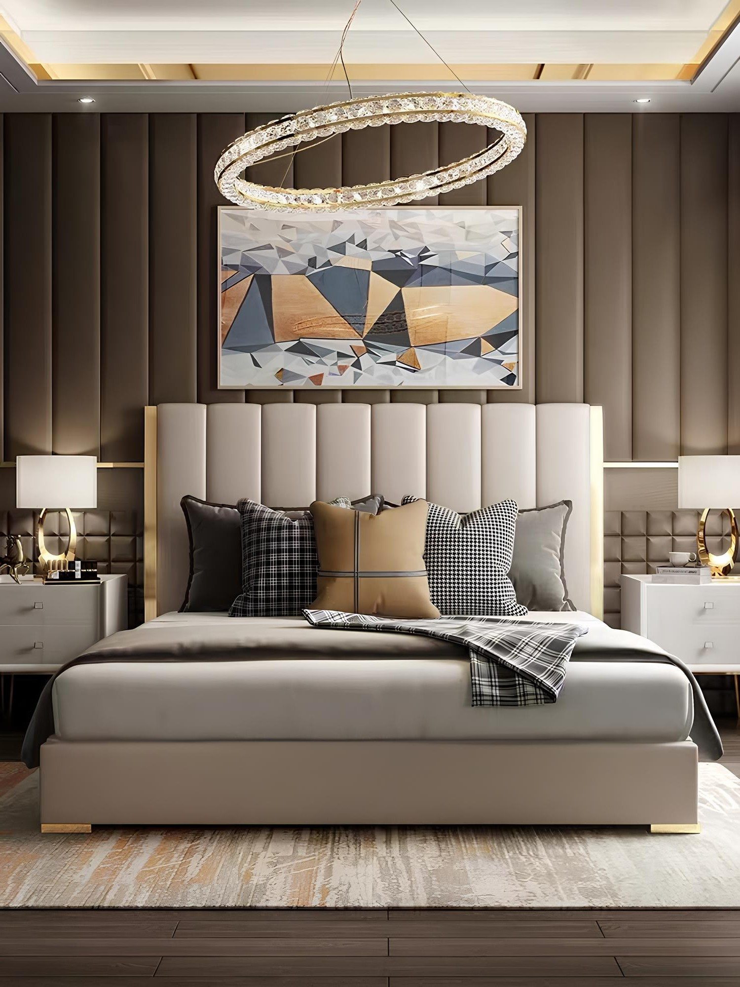 Xlmoebel Polsterbett Beiges Doppelbett mit gepolstertem Lederdesign (Doppelbett, 1-tlg., Bett), Hergestellt in Europa