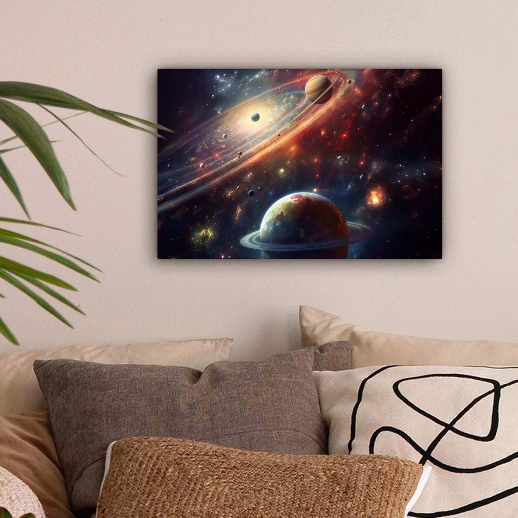 OneMillionCanvasses® Leinwandbild Weltraum - Planeten - Neon - Sterne, Foto günstig online kaufen