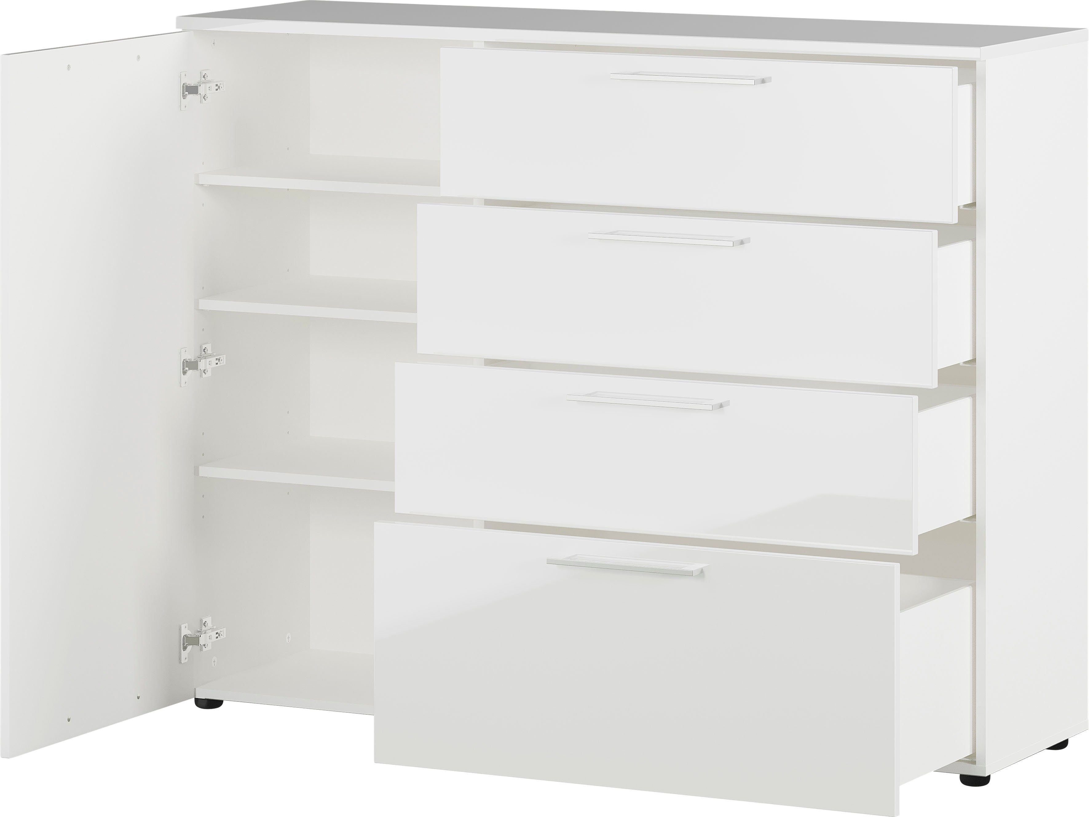 GERMANIA Kommode Sunnyvale, Breite 135 cm, verstellbare Böden, Hochglanz, Made in Germany
