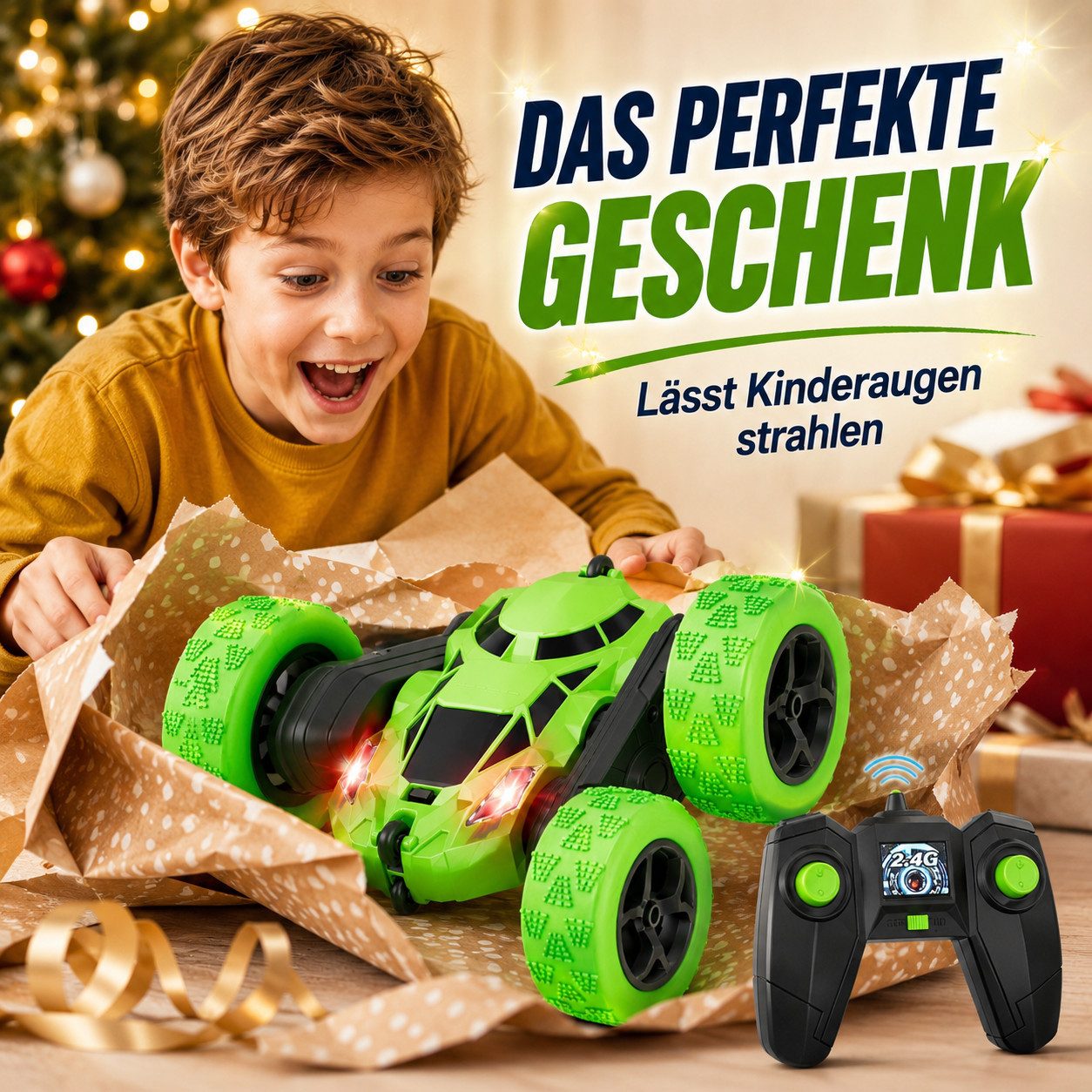 Diyarts RC-Auto (Ferngesteuertes Stuntauto inkl. 2 Akkus & Fernbedienung, Spiel-Set mit Zubehör), Stuntauto 360°-Action, LED-Lichtern & 60 Min. Spielspaß