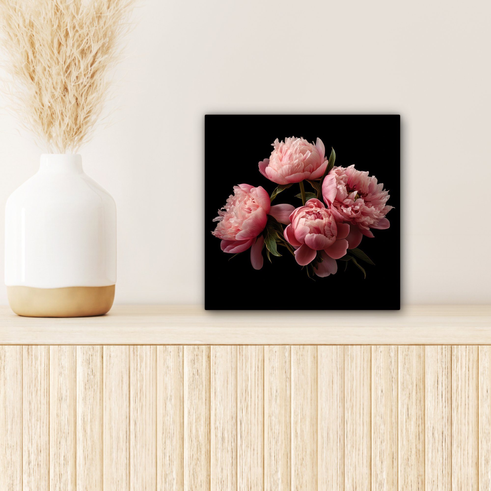 Botanisch - OneMillionCanvasses® - Pfingstrose Rosa Leinwand (1 20x20 Natur, für Schlafzimmer, Bilder - - Wohnzimmer Leinwandbild Blumen cm St),