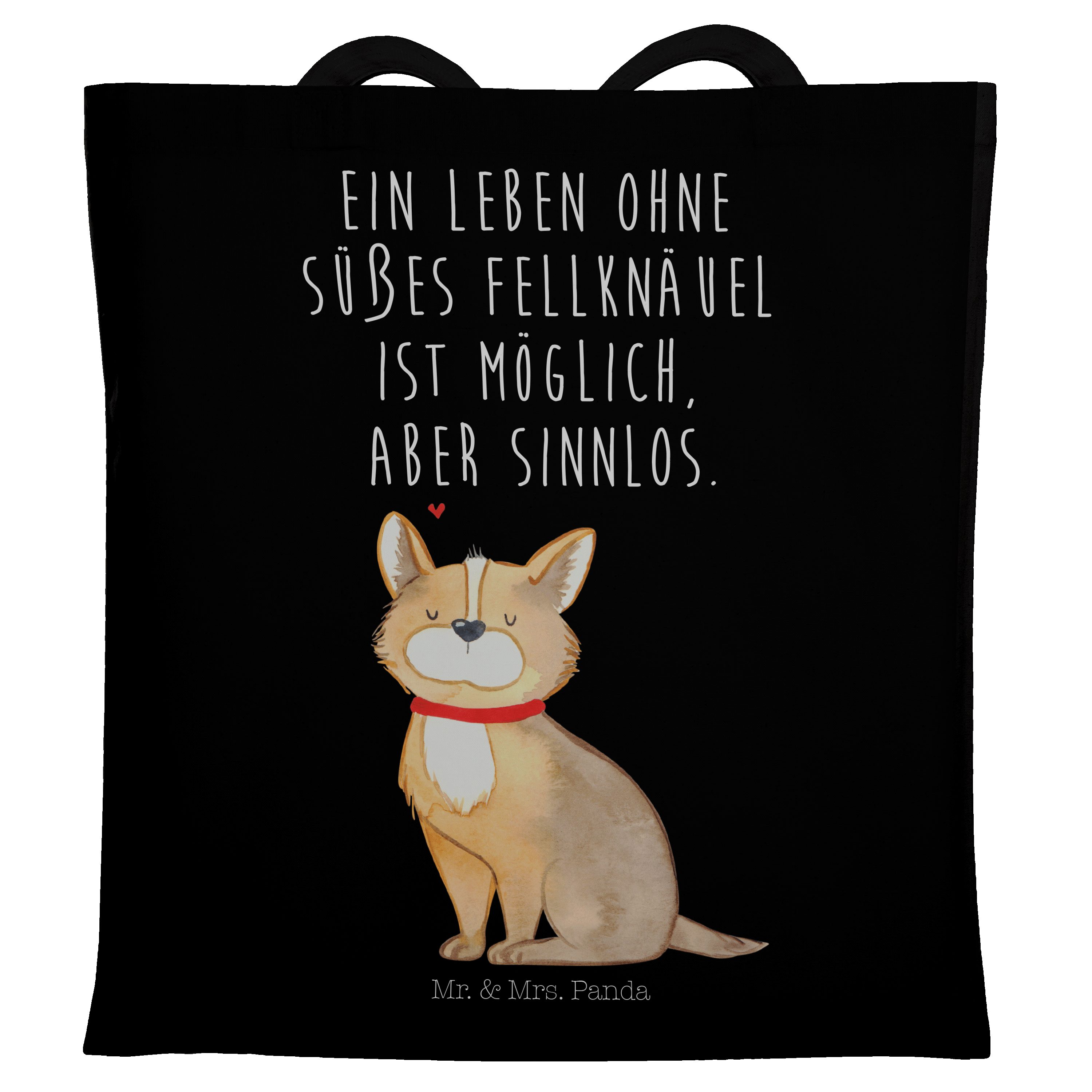 Mr. & Mrs. Panda Tragetasche Hund Glück - Schwarz - Geschenk, Vierbeiner, Hundemama, Beutel, Hunde (1-tlg), Lange Tragegriffe