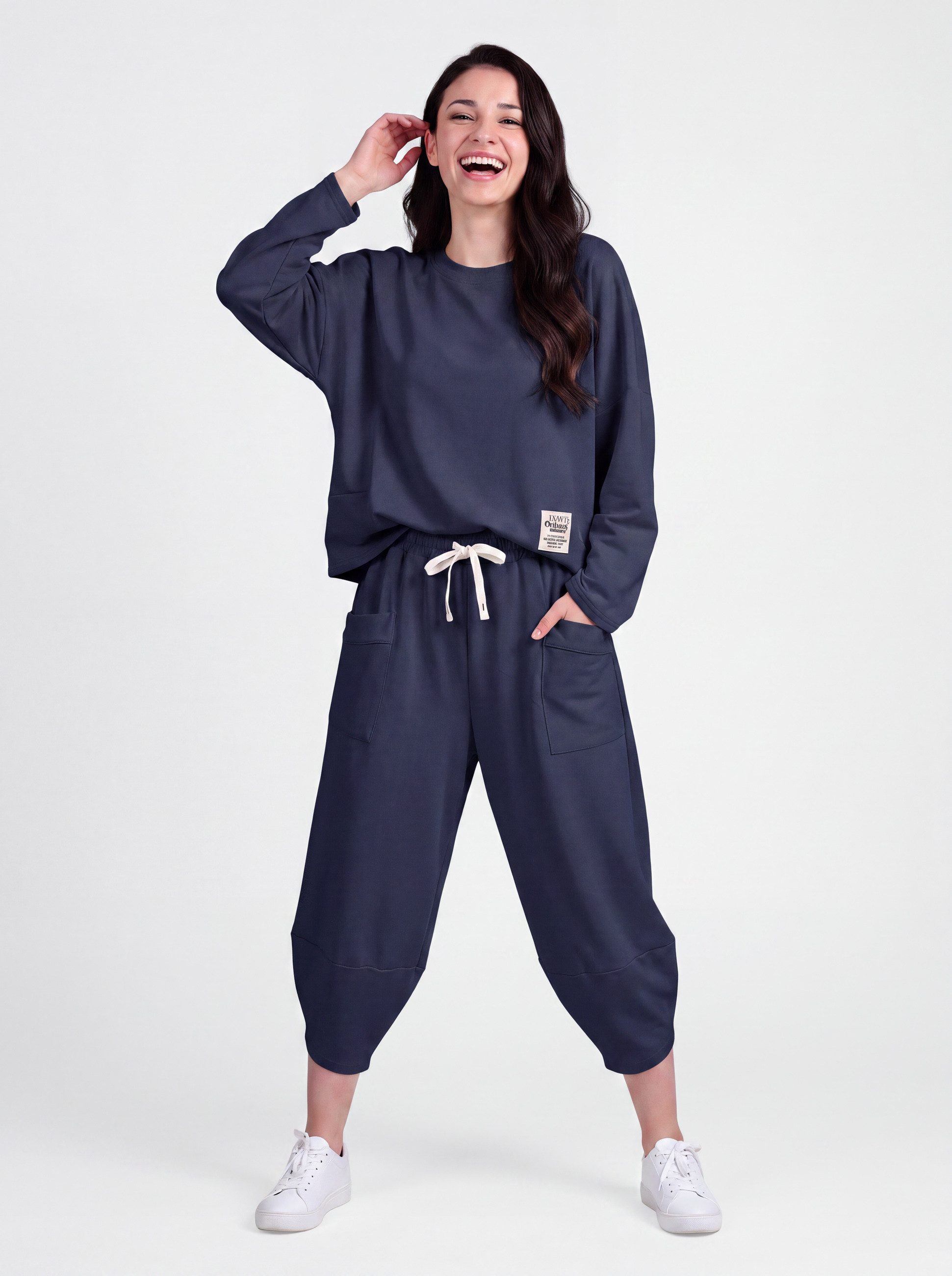 PEKIVESSA Jogginganzug Oversized Jersey-Sweatanzug Set mit 7/8-Hose (2-tlg), weicher Jersey Sweatshirt & Sweatpants 2-tlg.