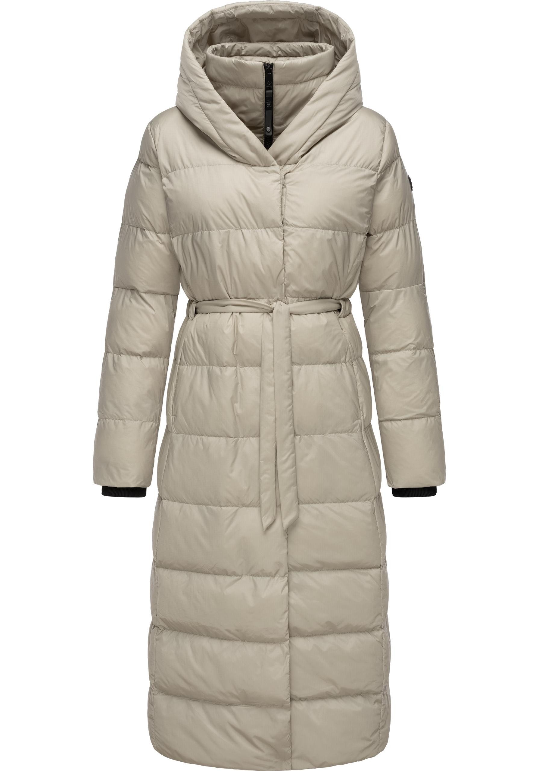 Ragwear Steppmantel Niara Long Gesteppter langer Damen Mantel mit Bindeband