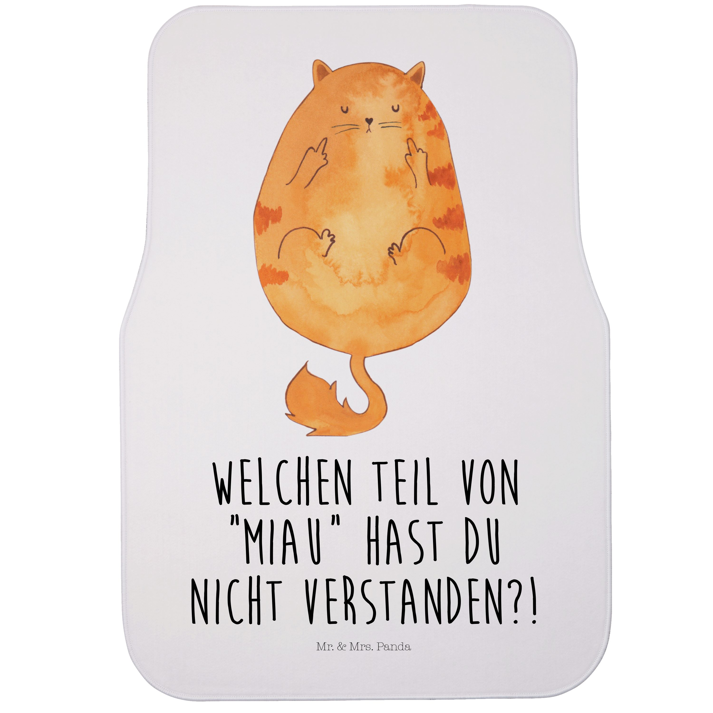Mr. & Mrs. Panda Fußmatte Katze Mittelfinger, Fußmatte Fürs Auto, Weiß, Automatte, Autoteppich, rechteckig, Höhe: 63 mm, Einzel Autofußmatte Auto-Fußmatte Geschenk