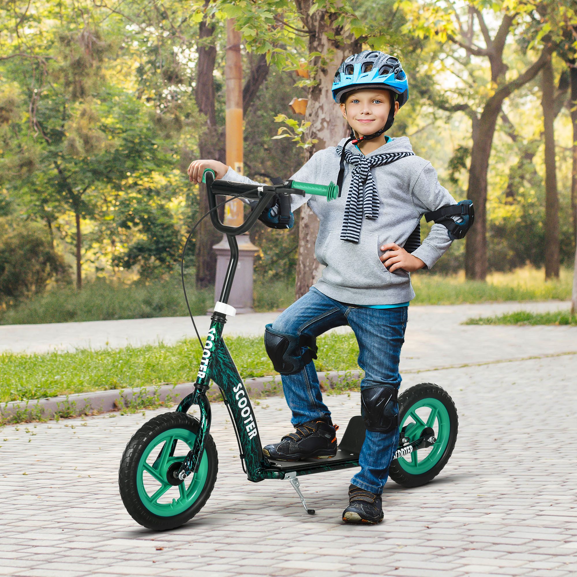 AIYAPLAY Scooter mit Bremse, Ständer, 2 Räder, 50 kg Belastbarkeit, 0 km/h, (Kinderroller, 1 tlg), höhenverstellbarer Tretroller für Kinder, Grün