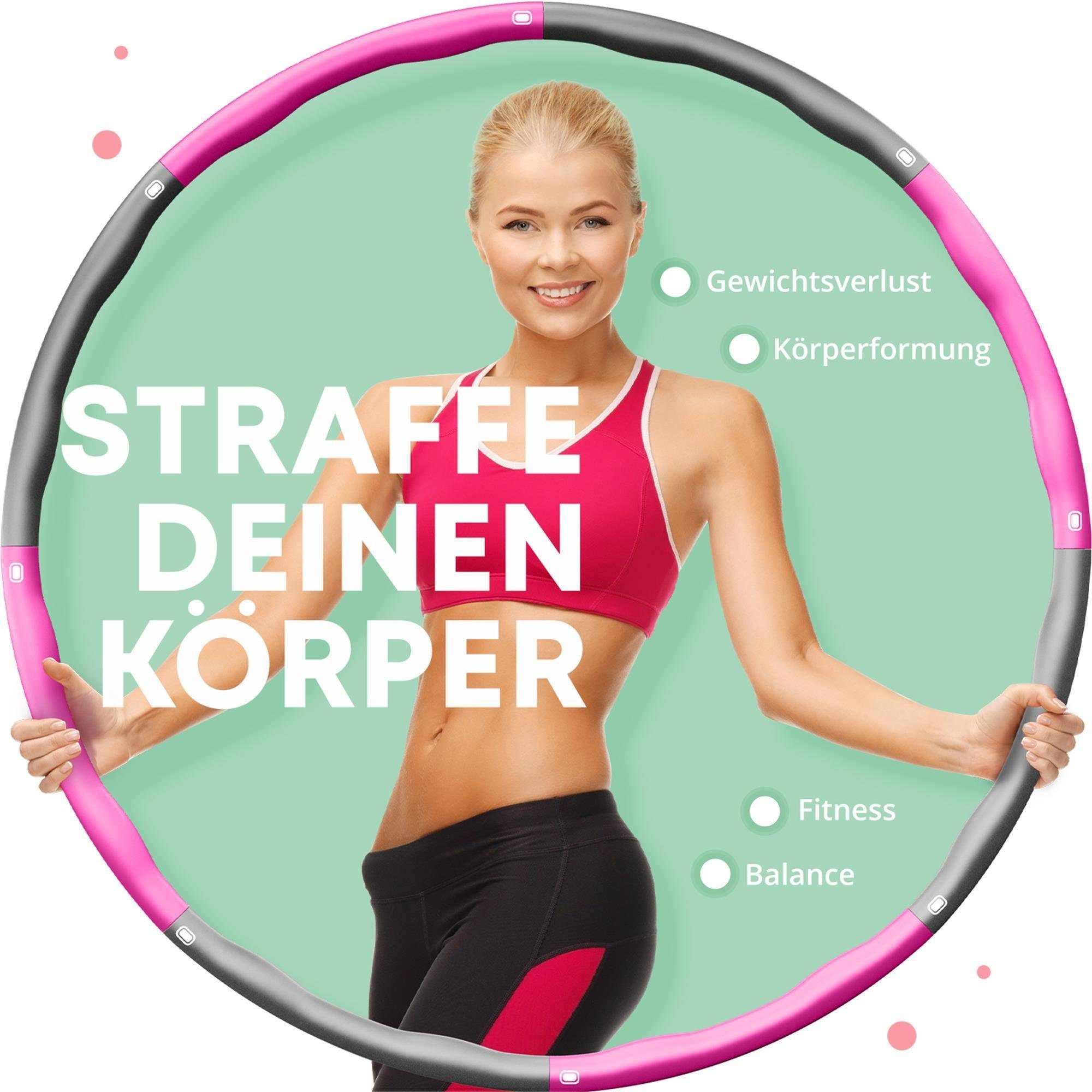 Björn&Schiller Hula-Hoop-Reifen Hula Hoop Reifen Erwachsene + Springseil kürzbar + Tragetasche (Premium Hula Hoop Reifen 73 cm für innen und außen - Hulla Hoop für die tägliche Fitness, 6-tlg., Fitnessreifen zum Abnehmen, Fettverbrenner, Sportgeräte zuhause)