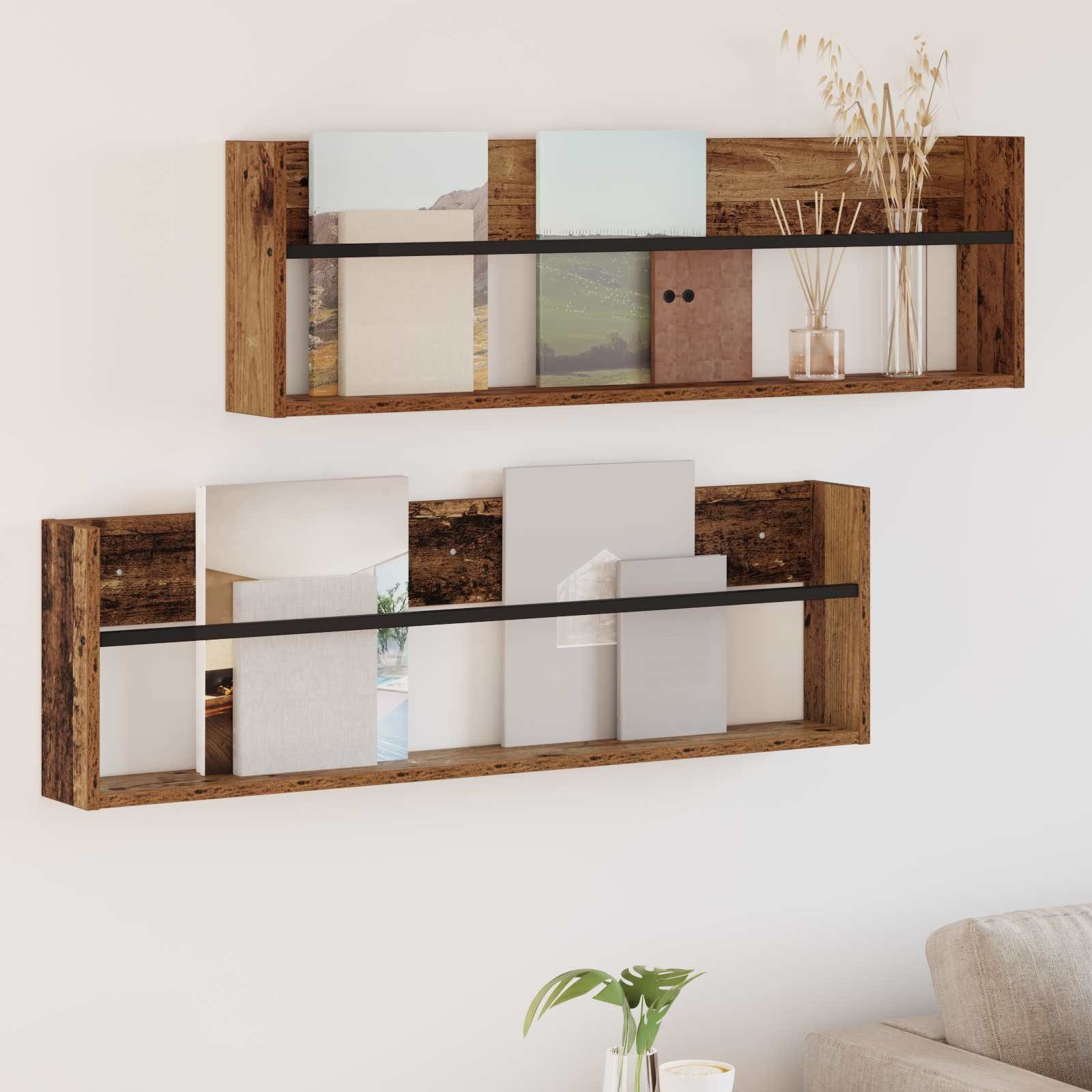 vidaXL Zeitungsständer Magazinregal 2 Stk. Altholz 100 x 12 x 30 cm Holzwerkstoff (2 St)