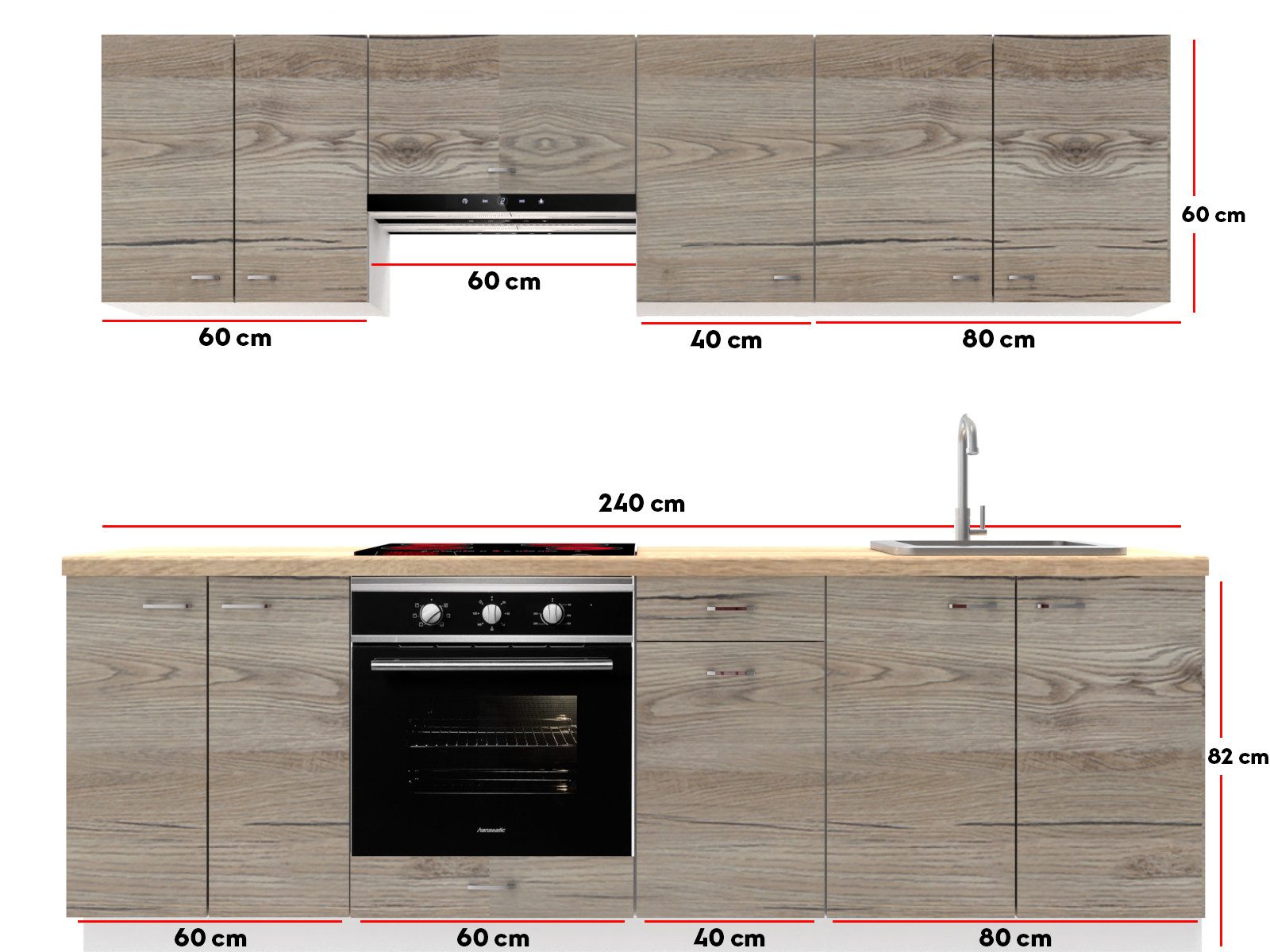 OMILI Küchenzeile OLVIT (Breite 240cm), Fronten günstig online kaufen