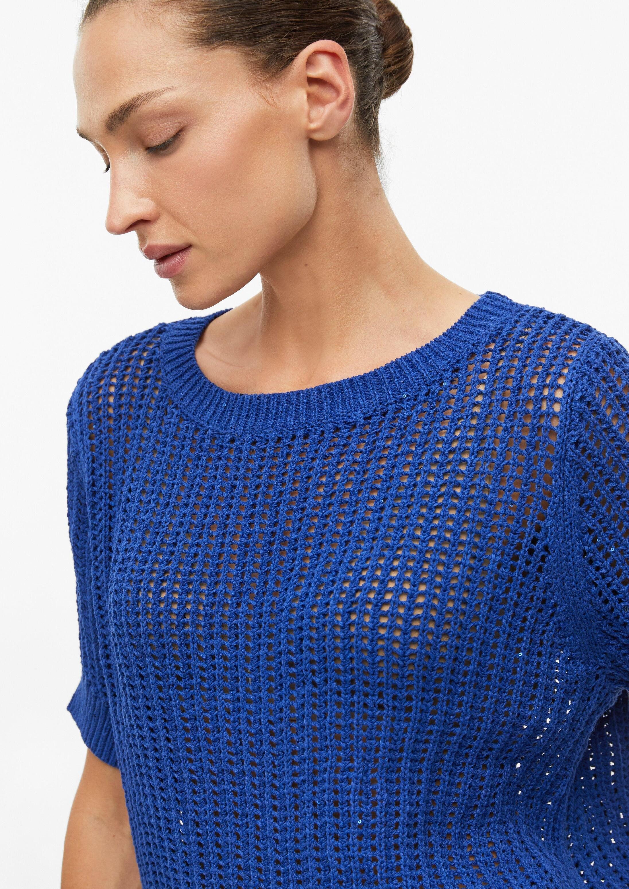 s.Oliver Kurzarmpullover Strickpullover Leicht transparenter Kurzarm-Pullover mit Ajourmuster und Pailletten