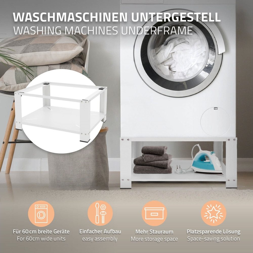 ML-DESIGN Waschmaschinenuntergestell Waschmaschinenzubehör Untergestell Unterbausockel Podest für Trockner, Zubehör für Waschmachinen, Waschmaschinen Unterbau mit Ablage 63x54x32cm Stahl Weiß