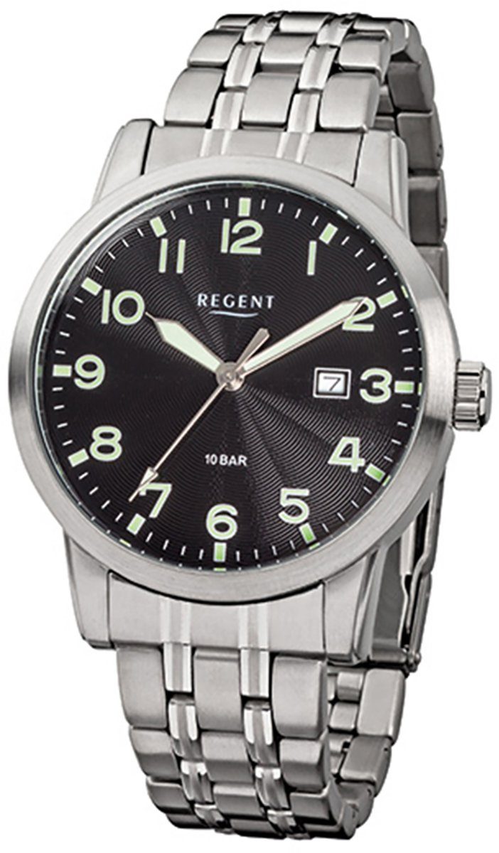 Regent Quarzuhr Regent Herren-Armbanduhr silber Analog, Herren Armbanduhr rund, groß (ca. 42mm), Edelstahlarmband