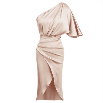 AFAZ New Trading UG Abendkleid Damen Elegant Sexy One Shoulder Satin Partykleid mit Schlitz Bodycon Cocktailkleid