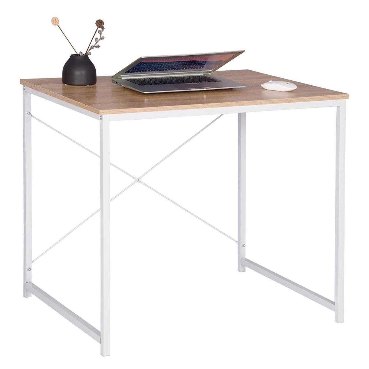 Woltu Schreibtisch (1-St), PC Tisch 80 cm Eiche x Eisen-Gestell, mit 60 x Weiß+Hell 70