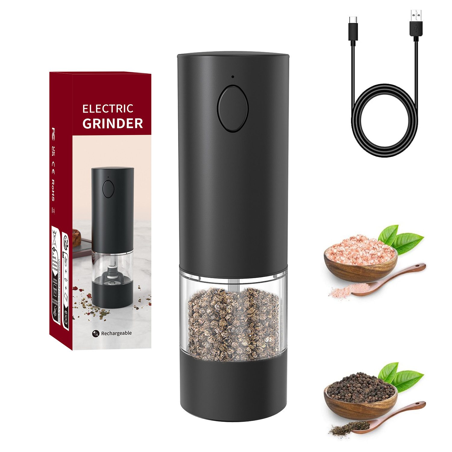 Salz-/Pfeffermühle Gewürzmühlen,Salz-/Pfeffermühle,USB Wiederaufladbare Gewürzmühle