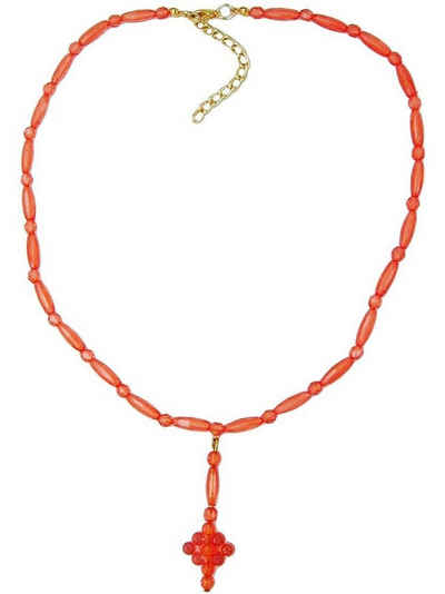 Gallay Perlenkette Kette Y-Anhänger, rot-transparent (1-tlg)
