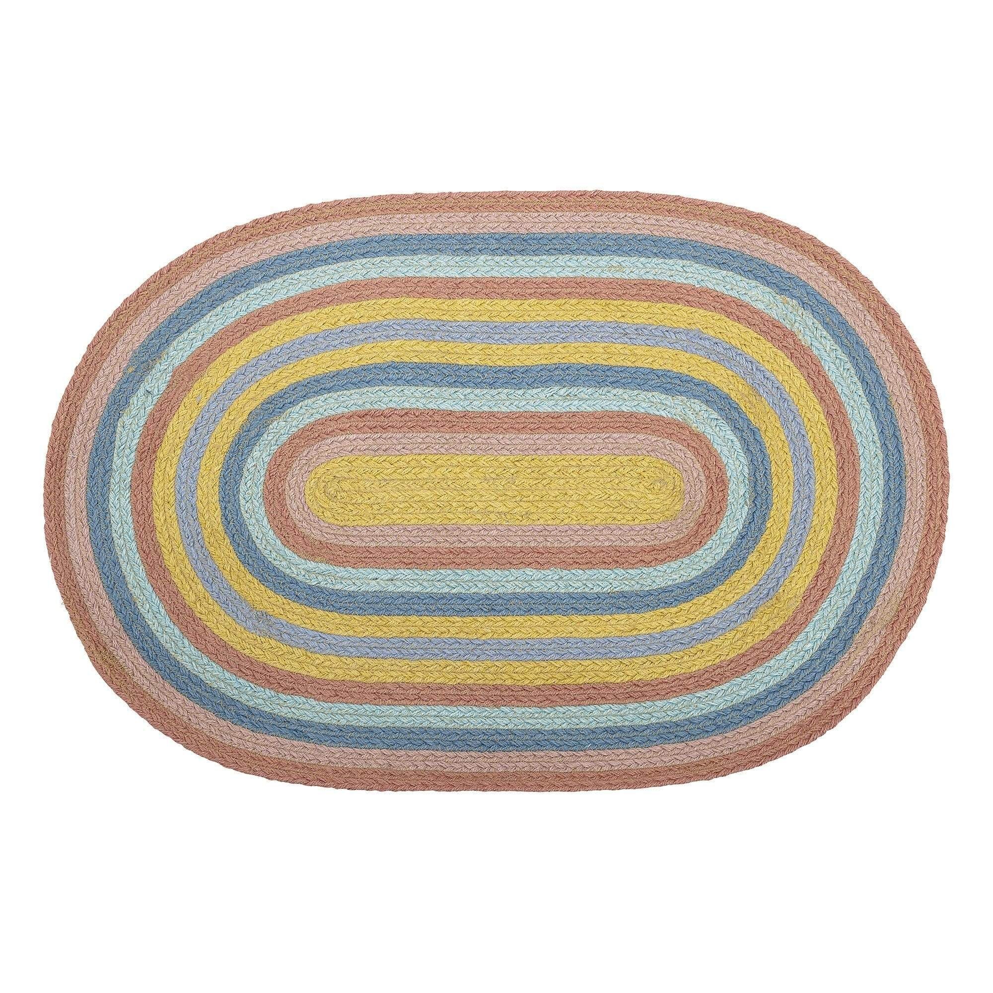 Kinderteppich Bunter Teppich für Kinder, Oval aus Jute, 75 x 50 cm, Bloomingville
