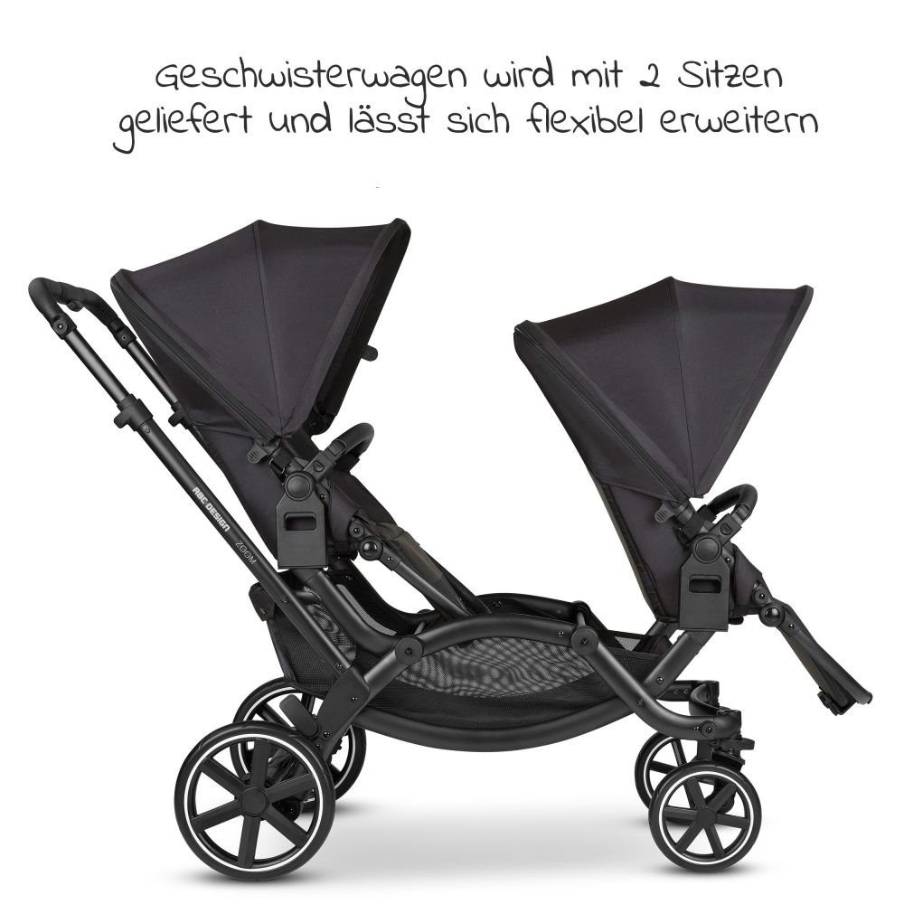 - (6-tlg), Zoom Geschwisterkinderwagen Babyschale Ink, ABC Zwillingskinderwagen Design Geschwisterwagen mit Edition Classic - Babywanne,