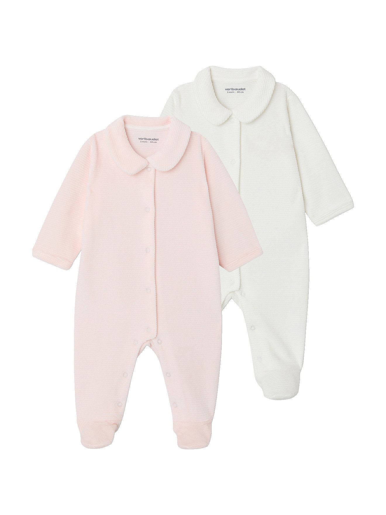 vertbaudet Schlafanzug Baby Strampler aus Cordsamt 2er-Pack, Druckknopfverschluss