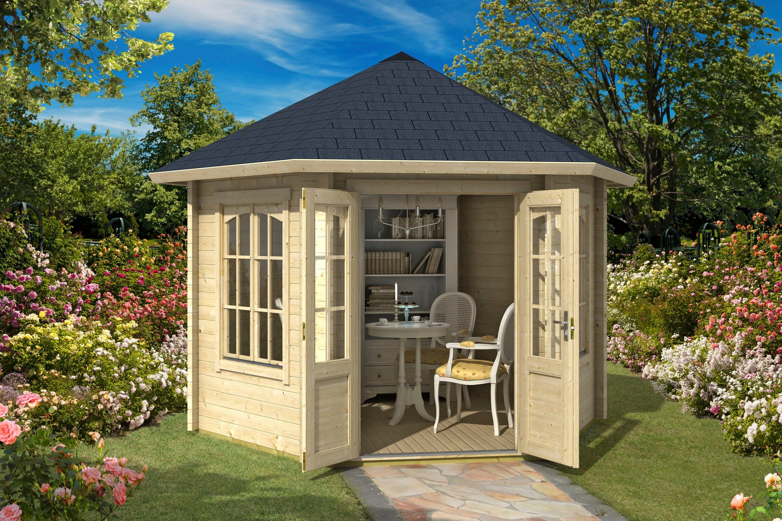 LASITA MAJA Pavillon Rivera, mit 6 Seitenteilen, (Set, Inklusive Fussbodenbretter zum verlegen), BxT: 363,7x420 cm, Fichtenholz