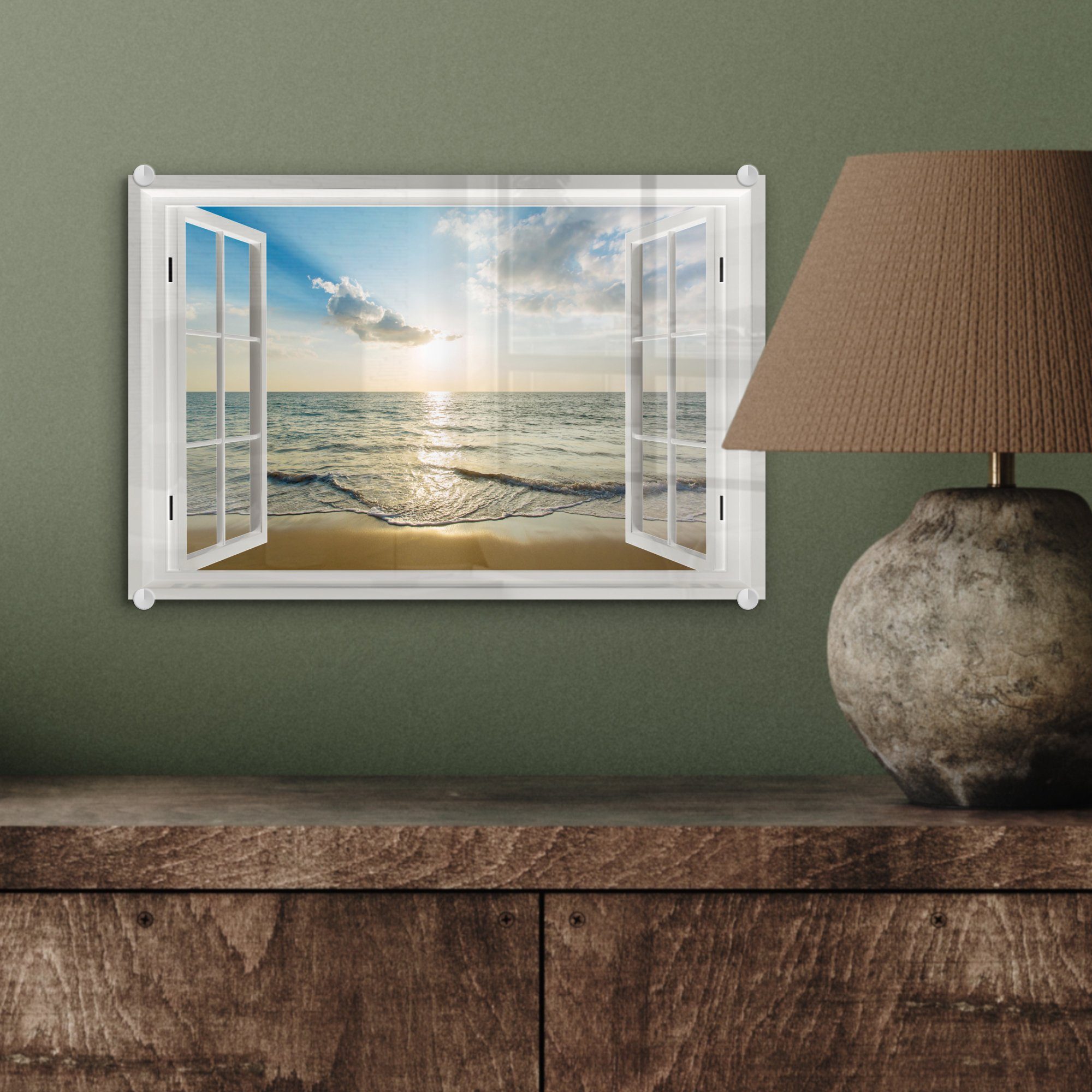 - St), - Glasbilder Bilder Glas Wandbild Wanddekoration MuchoWow Meer, - - Glas - Foto auf Aussicht Sonne (1 auf Acrylglasbild