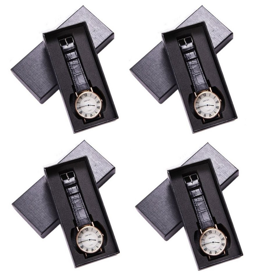 BAYLI Schmucketui 4er Set Geschenk Uhrenbox für 1 Uhr, 145 x 65 mm  Uhrenkarton in Schwar