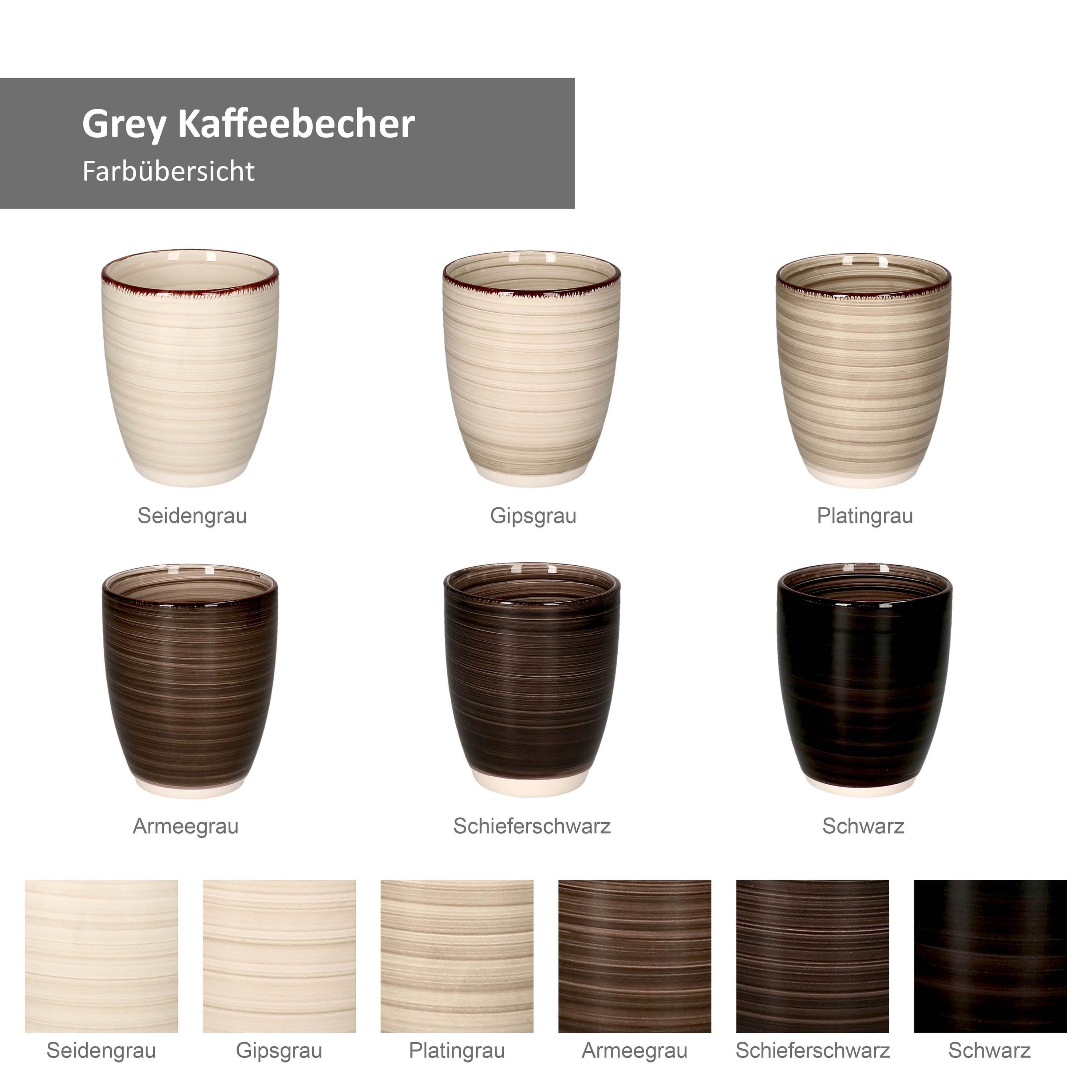 MamboCat Becher 6er Set Kaffeebecher Grey OHNE Henkel, Steingut – Bild 2 von 3