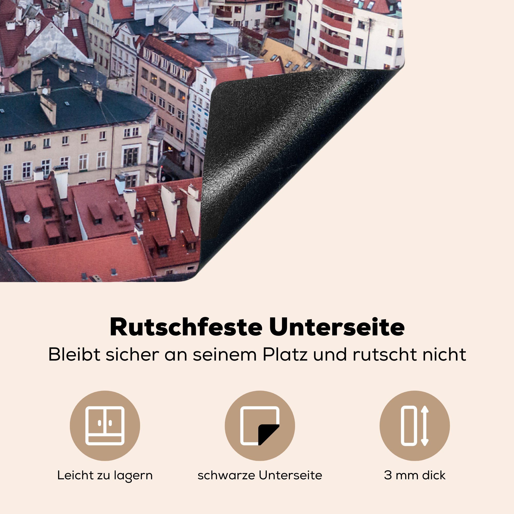 MuchoWow Herdblende-/Abdeckplatte Prächtige rote 81x52 cm, der Ceranfeldabdeckung tlg), Stadt in Dächer Wrocław, (1 küche, Vinyl, für polnischen Schutz Induktionskochfeld die