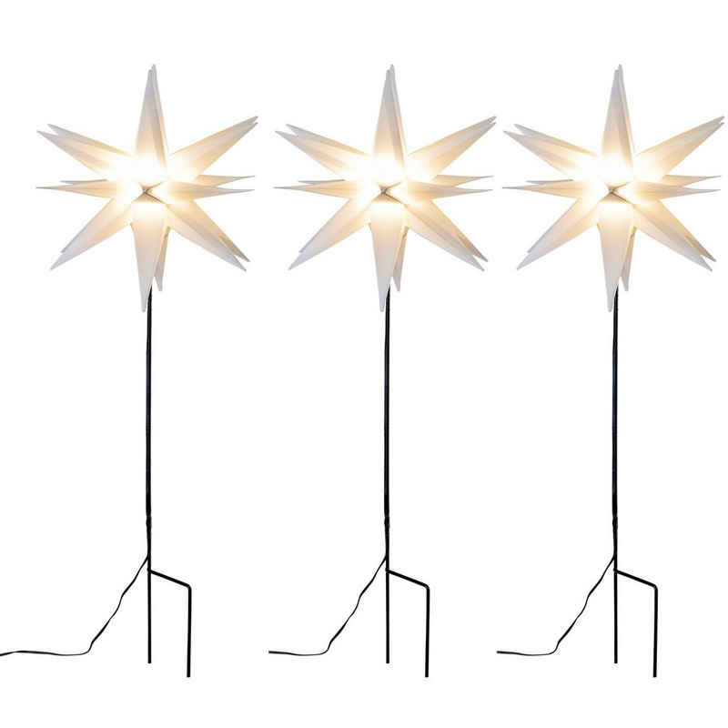 HGD Holz-Glas-Design LED Stern Weihnachtssterne 3er Set mit Bodenspießen, Adventstern Leuchtstern