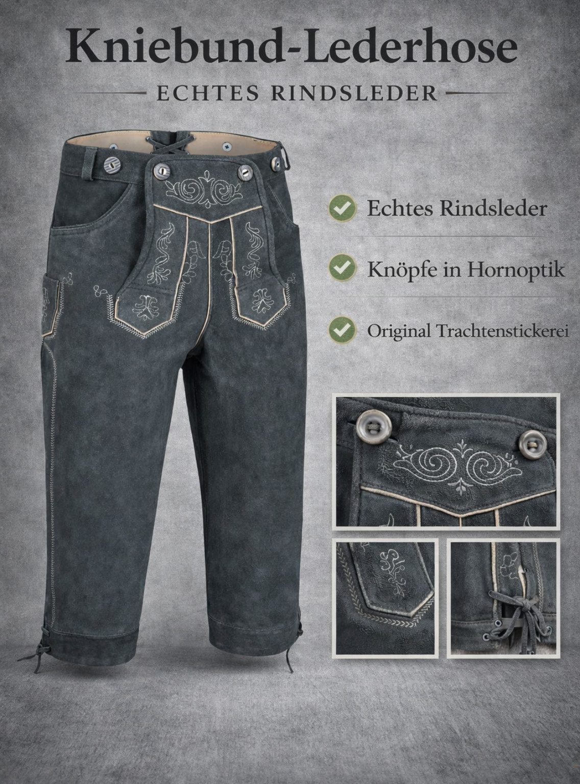 PAULGOS Trachtenhose Herren Lederhose Kniebund mit Trägern 100% Echtleder