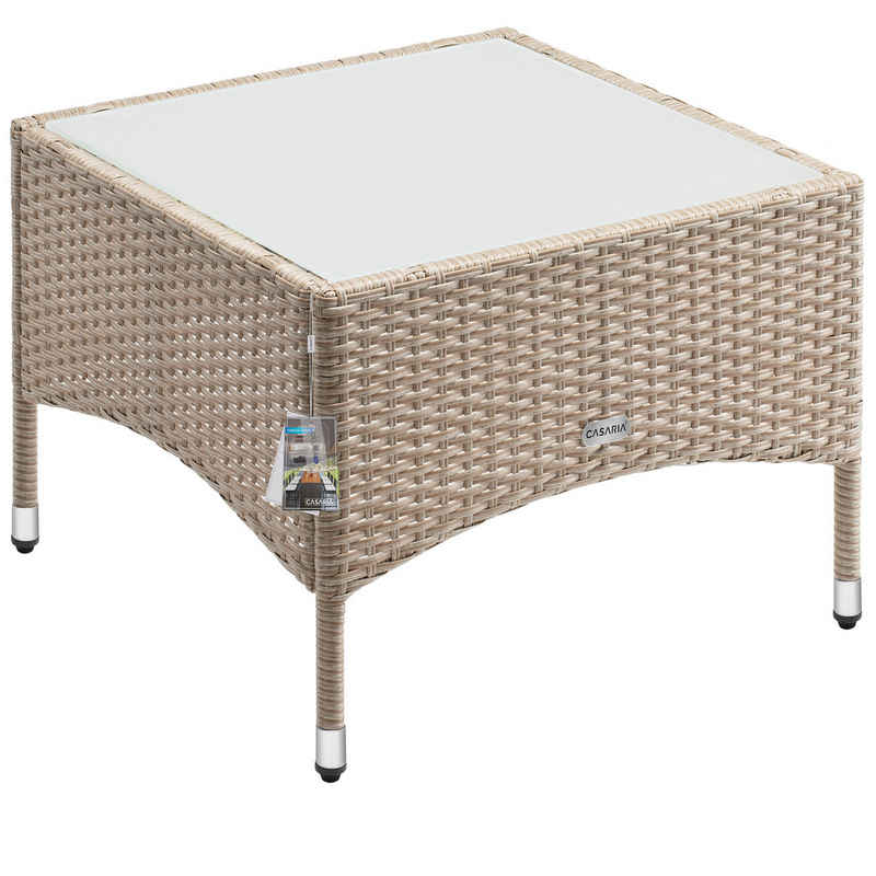 Casaria Beistelltisch (1-St), Polyrattan 58x58x42cm Höhenverstellbar 5mm Glasplatte Wetterfest