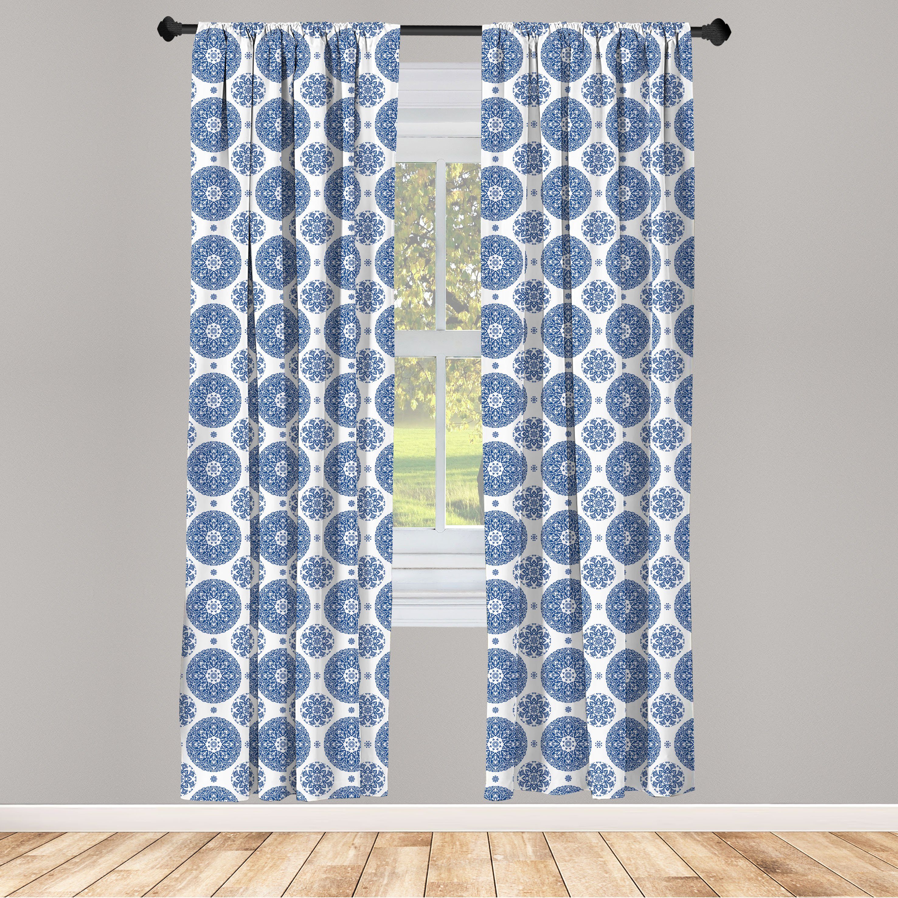 Gardine Vorhang für Wohnzimmer Schlafzimmer Dekor, Abakuhaus, Microfaser, Paisley Vintage Französisch Blau