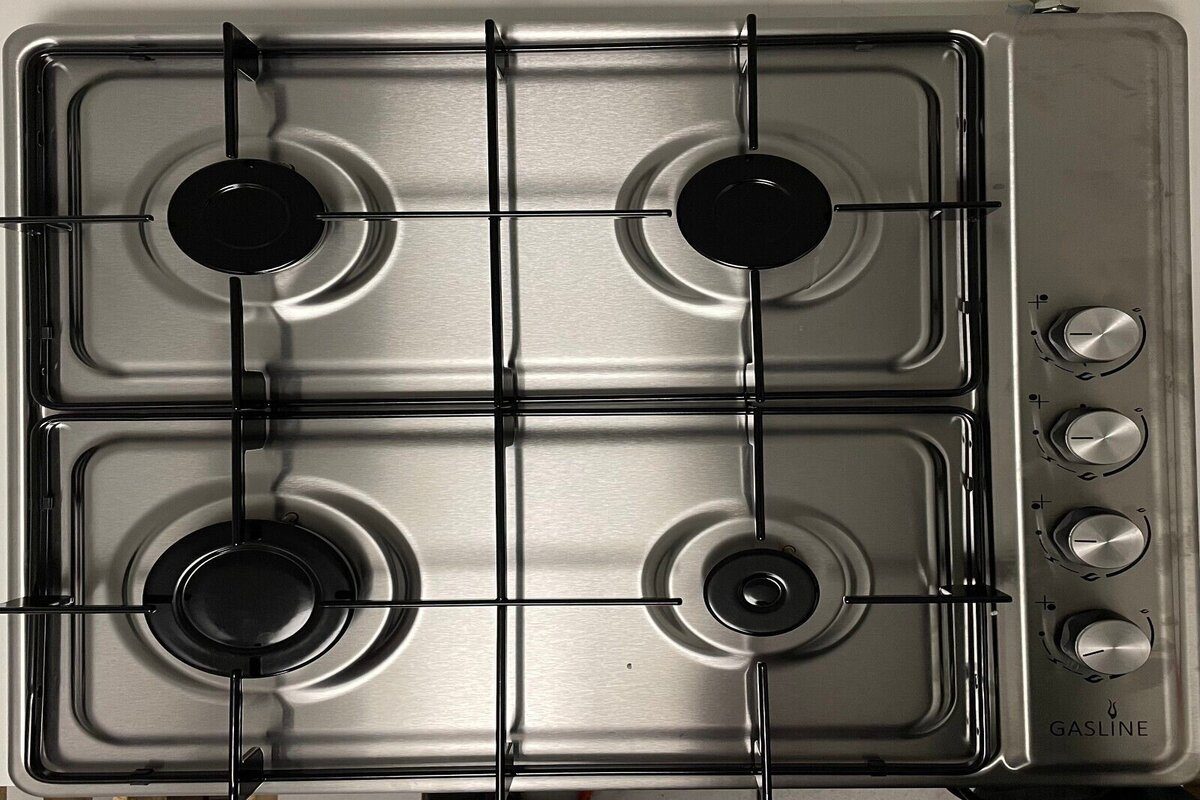 Gasline Gas-Kochfeld Tischkocher mit rutschfeste Gummifüße, elektrische Zündung und Zündsicherung, 60cm breit, 4 flammig, autark GAC60LPG, Propangas 50mbar