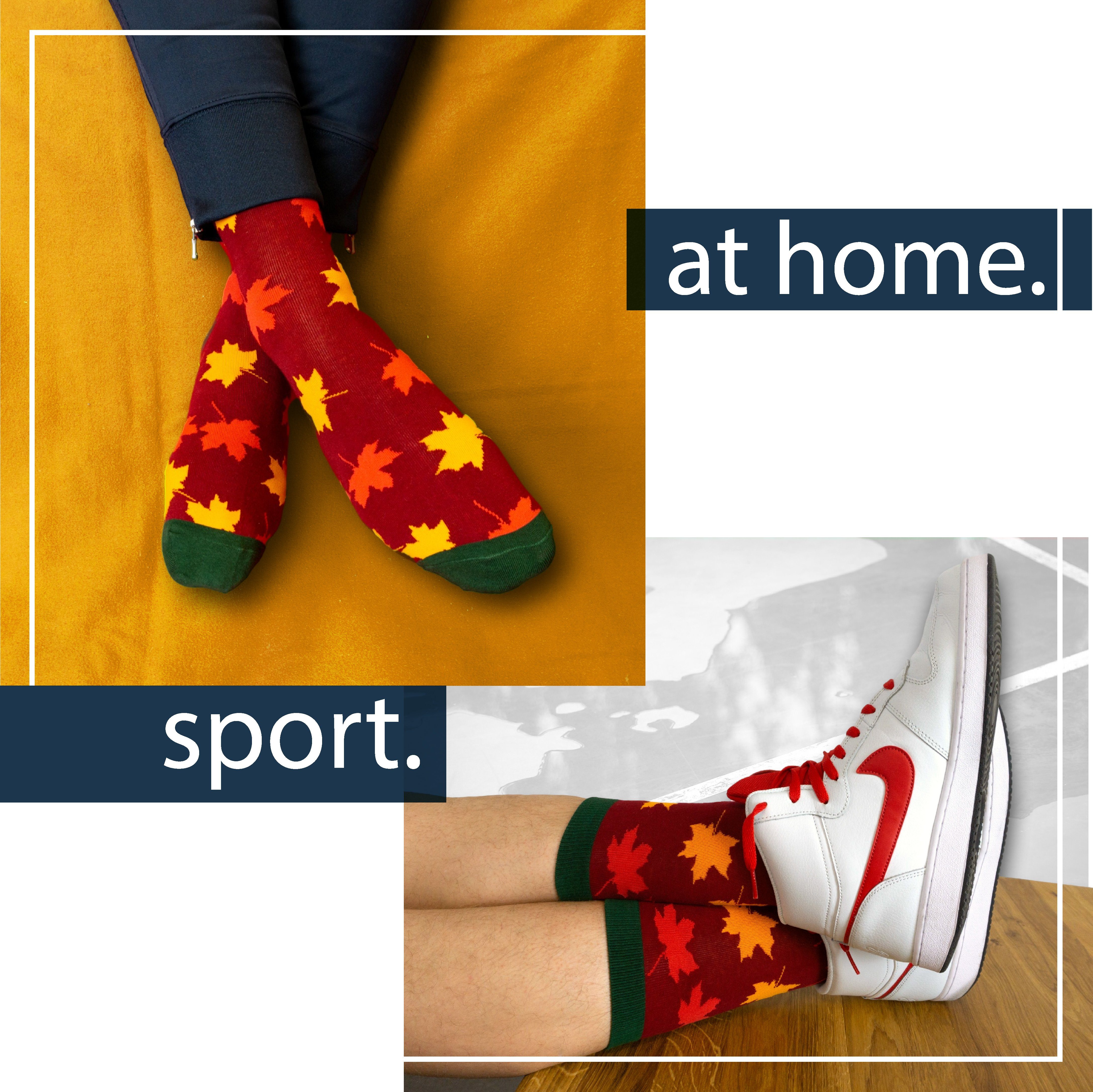 Wäsche/Bademode Strümpfe TwoSocks Freizeitsocken Herbst Socken mit Ahornblatt lustige Socken Herren & Damen aus Baumwolle, Einhe