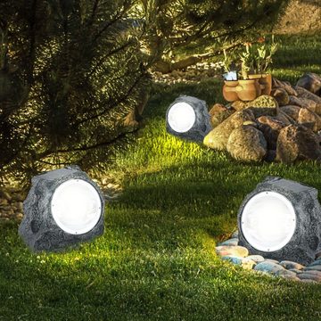 Globo LED Solarleuchte, LED-Leuchtmittel fest verbaut, Warmweiß, 5er Set LED Solar Garten Selbstaufladend Aussenleuchte Kugel Stein