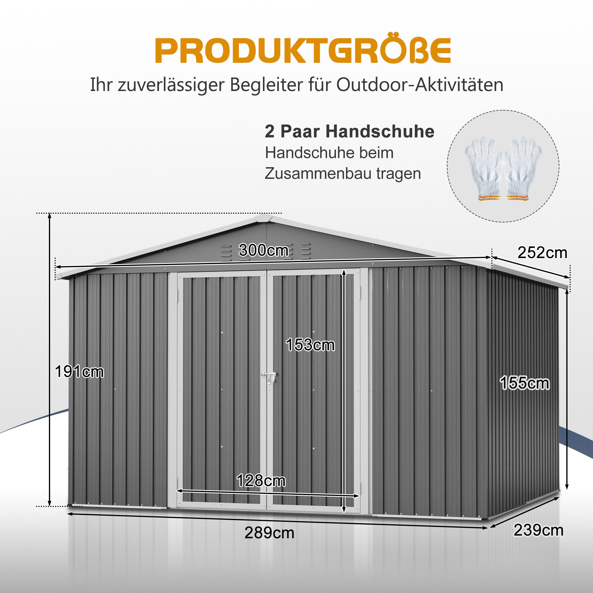 kowdom Gartenhaus Metall Gartenhaus XXL 300x252x191 cm Satteldach abschließbar, (Gerätehaus, Komplettset), Belüftung, wetterfest, abschließbar