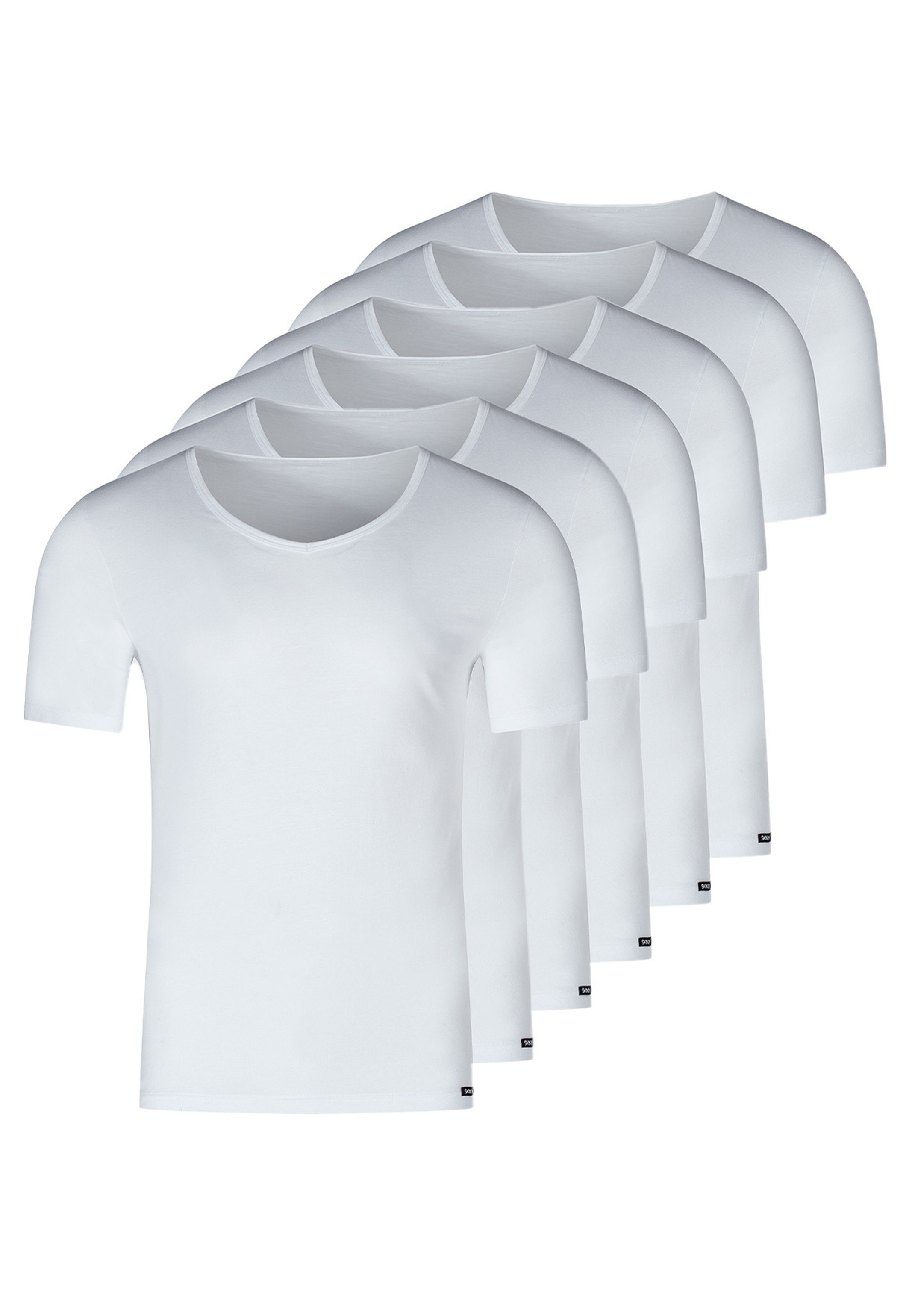 Skiny Unterhemd 6er Pack Unterhemd / Shirt Kurzarm (Spar-Set, 6-St) Unterhemd / Shirt Kurzarm - Baumwolle - V-Ausschnitt für coole Styles Weiß